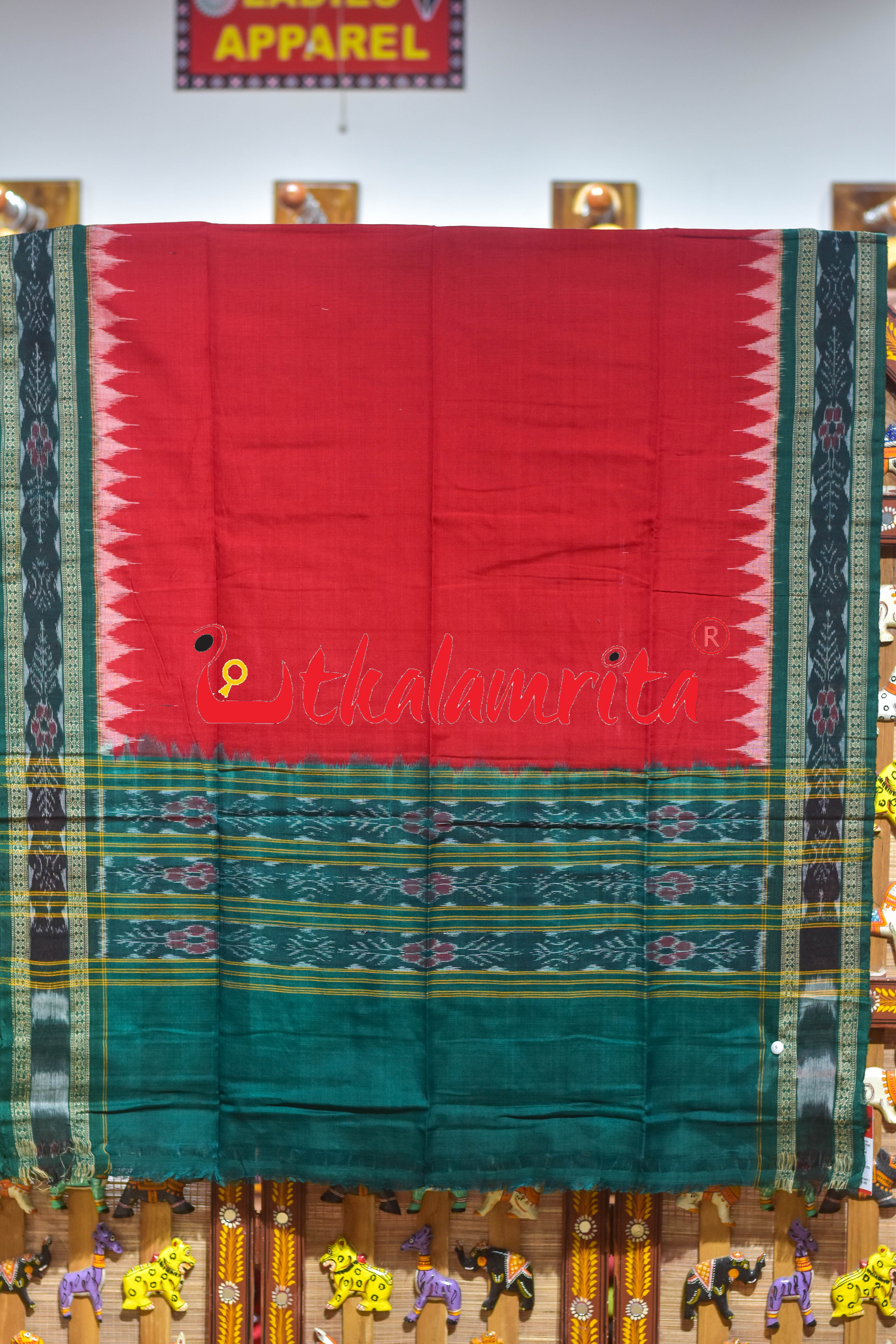 Green Red Tribal Chakra Sambalpuri Cotton Dress Set