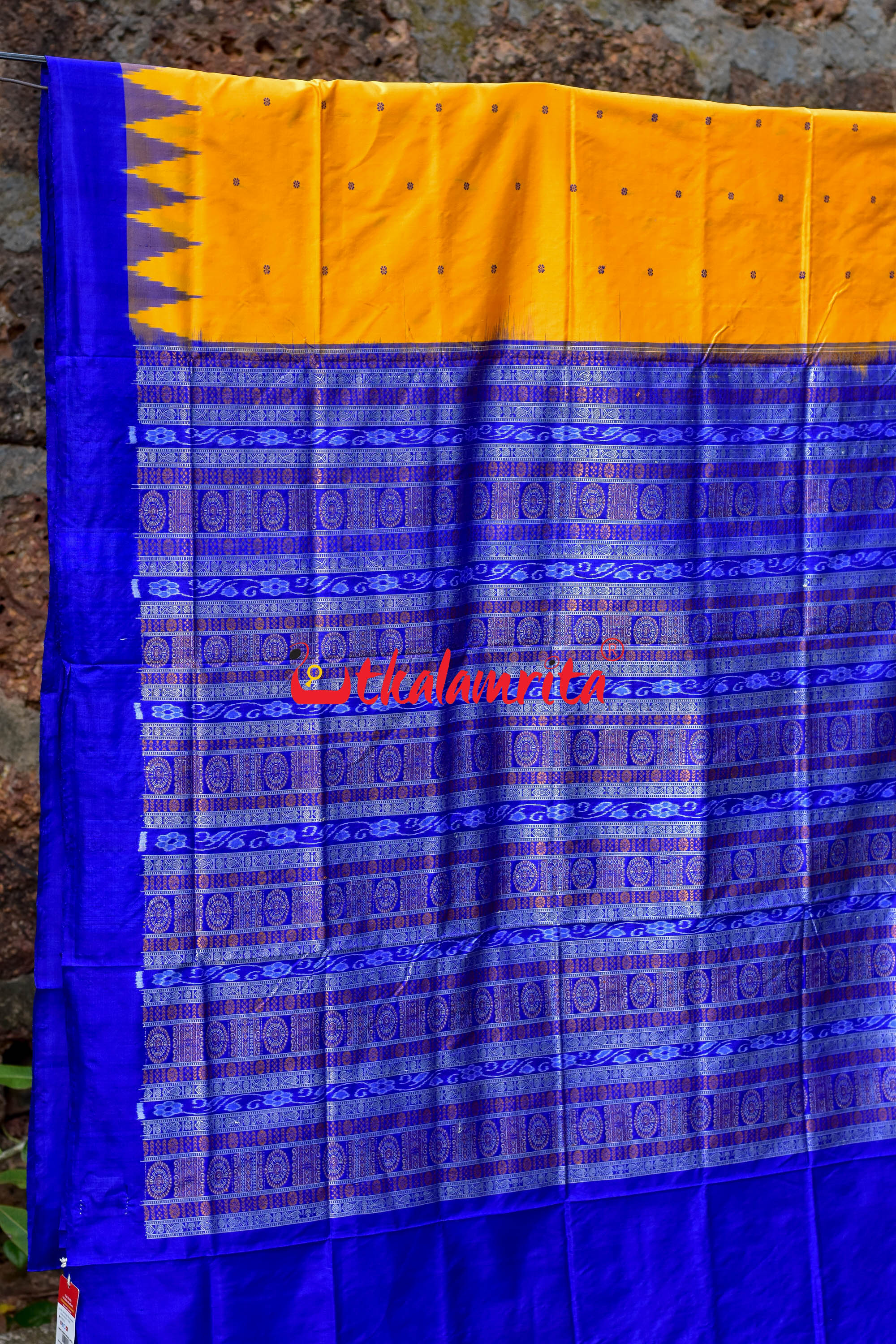 Plain Kumbha Yellow Blue Sambalpuri Silk