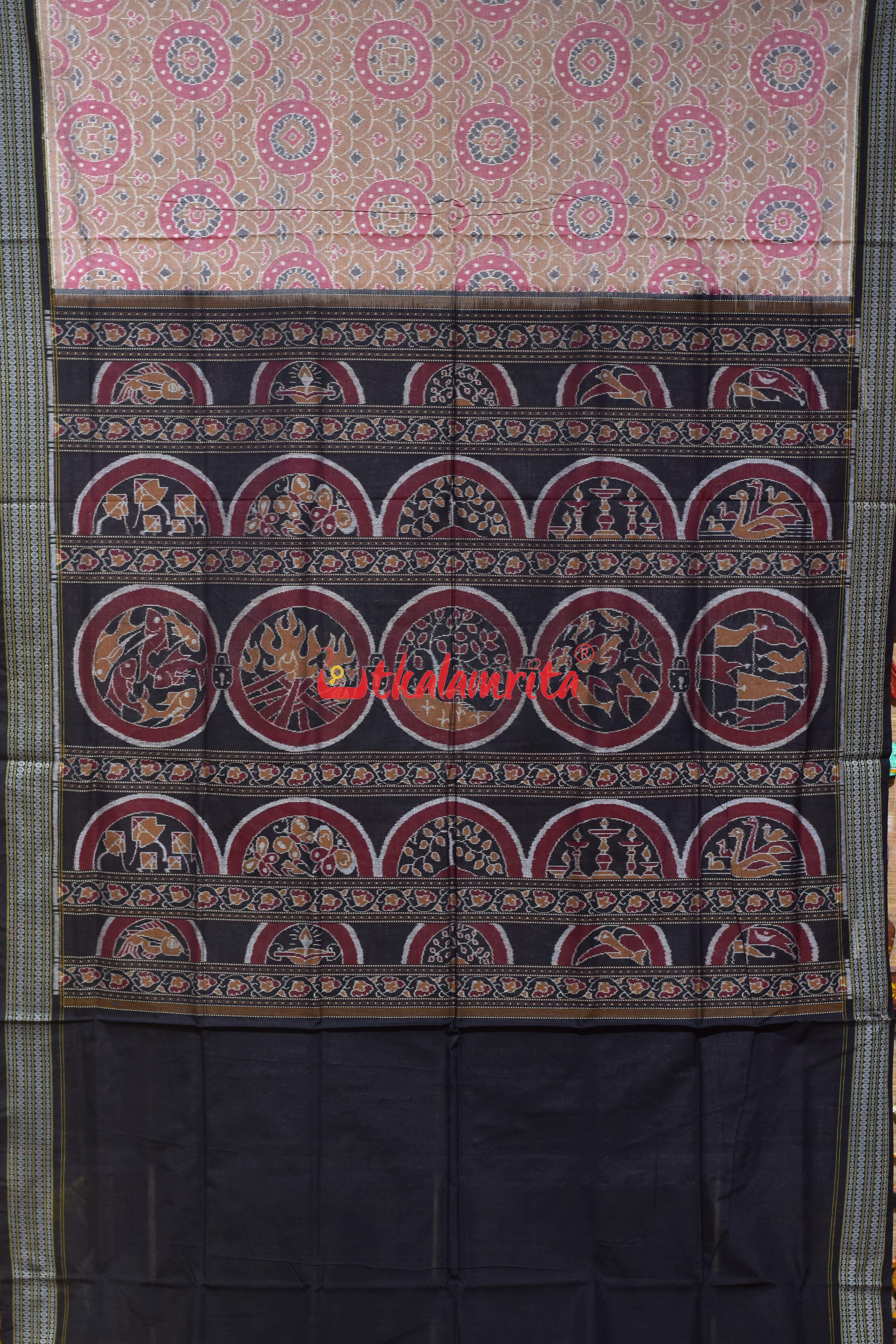 Brown Peach Optical Illusions Sambalpuri Cotton Saree