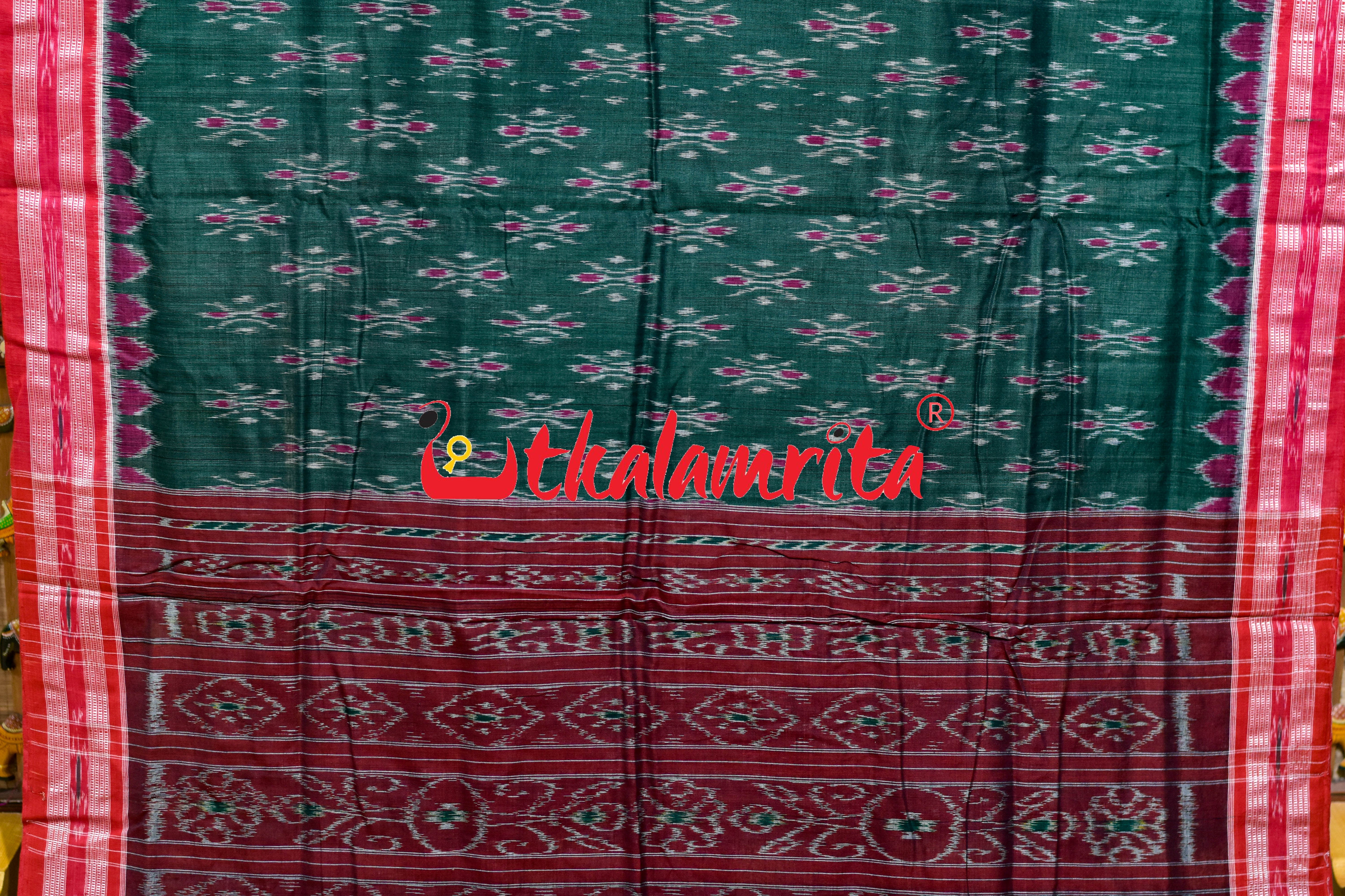 Olive Red Damru Khandua Cotton Saree