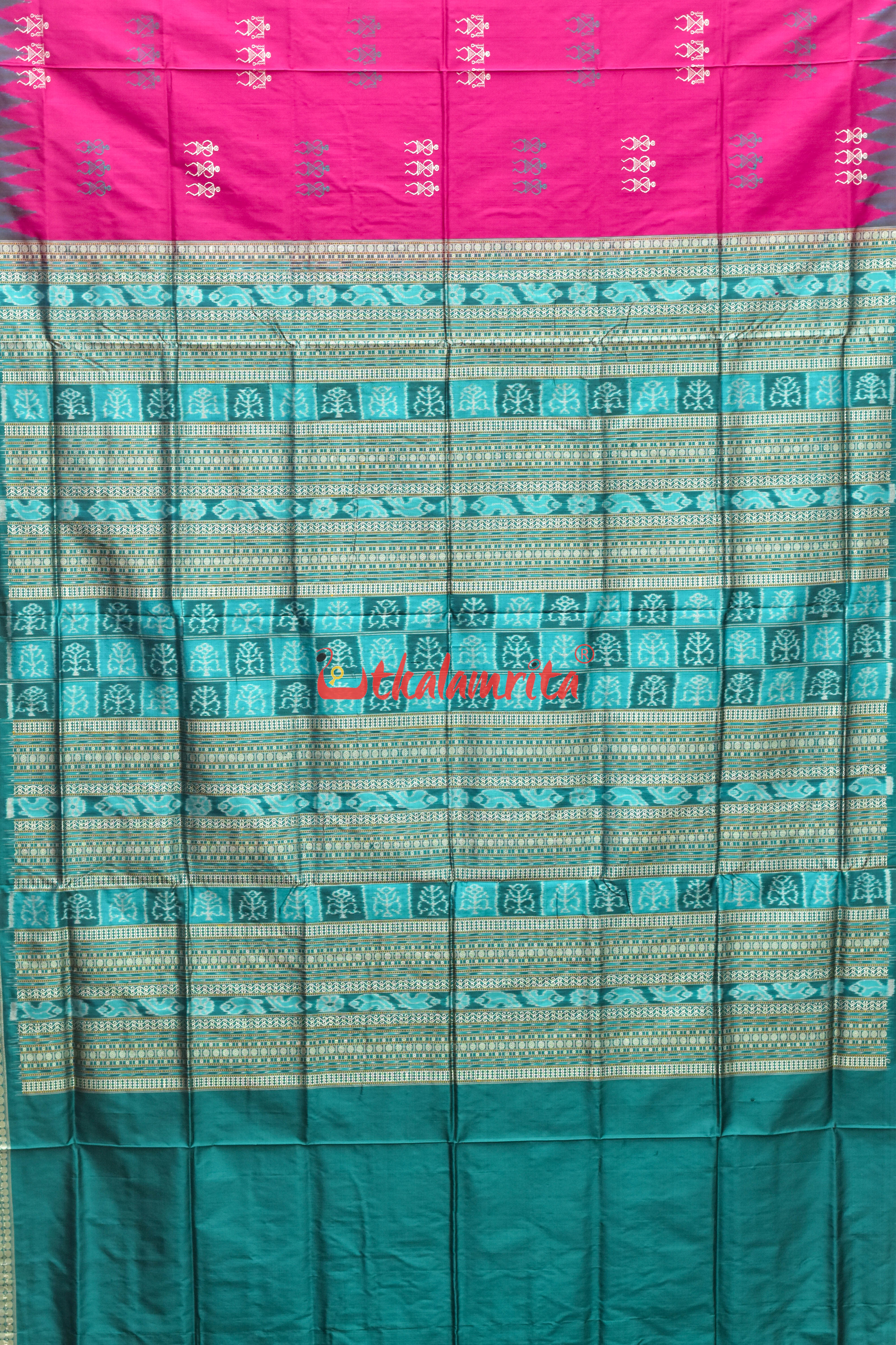 Rani Teal Tribal Bomkai Silk Saree