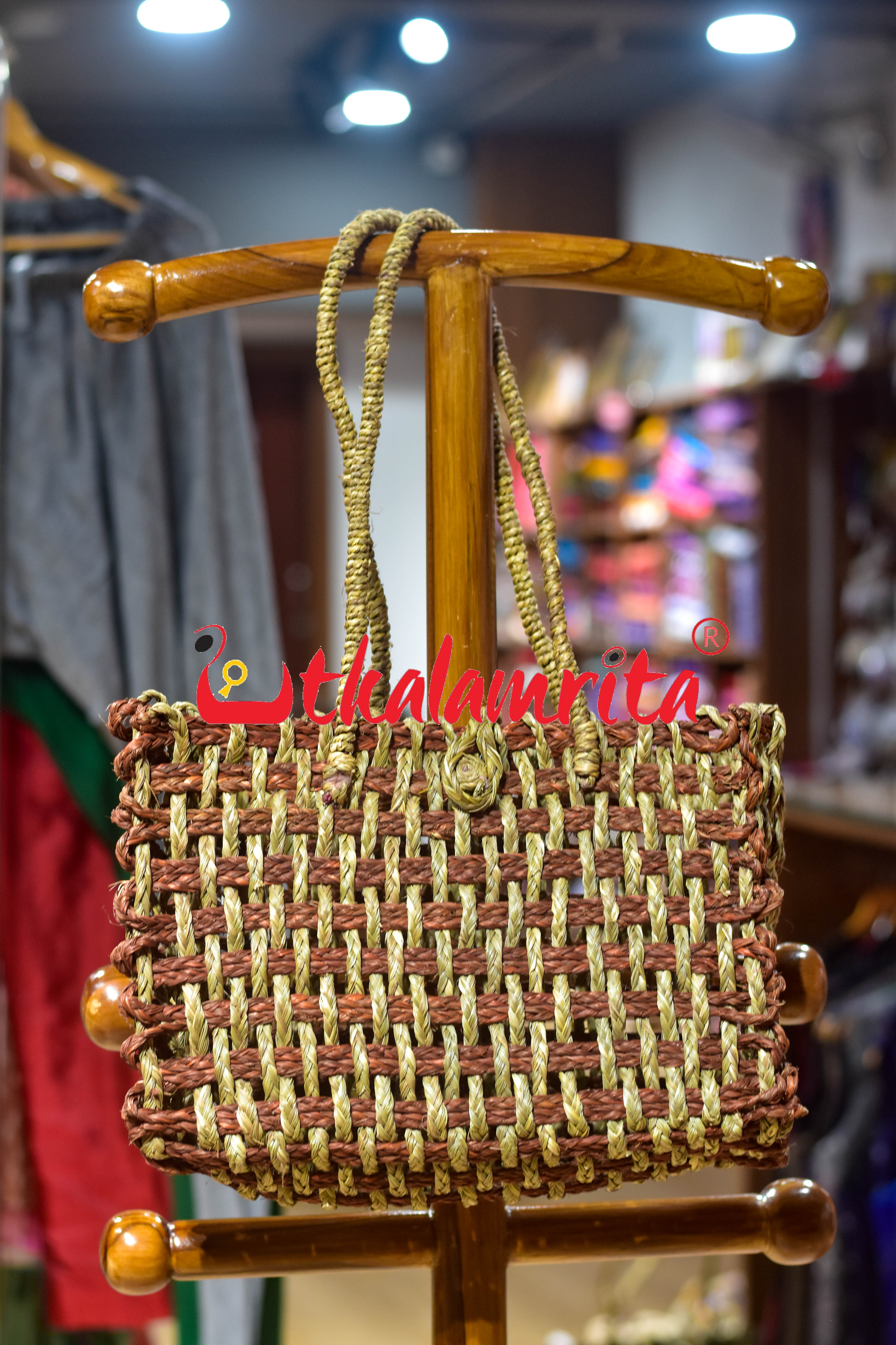 Sabai Grass Jali Bag Medium (Natural-Rust)