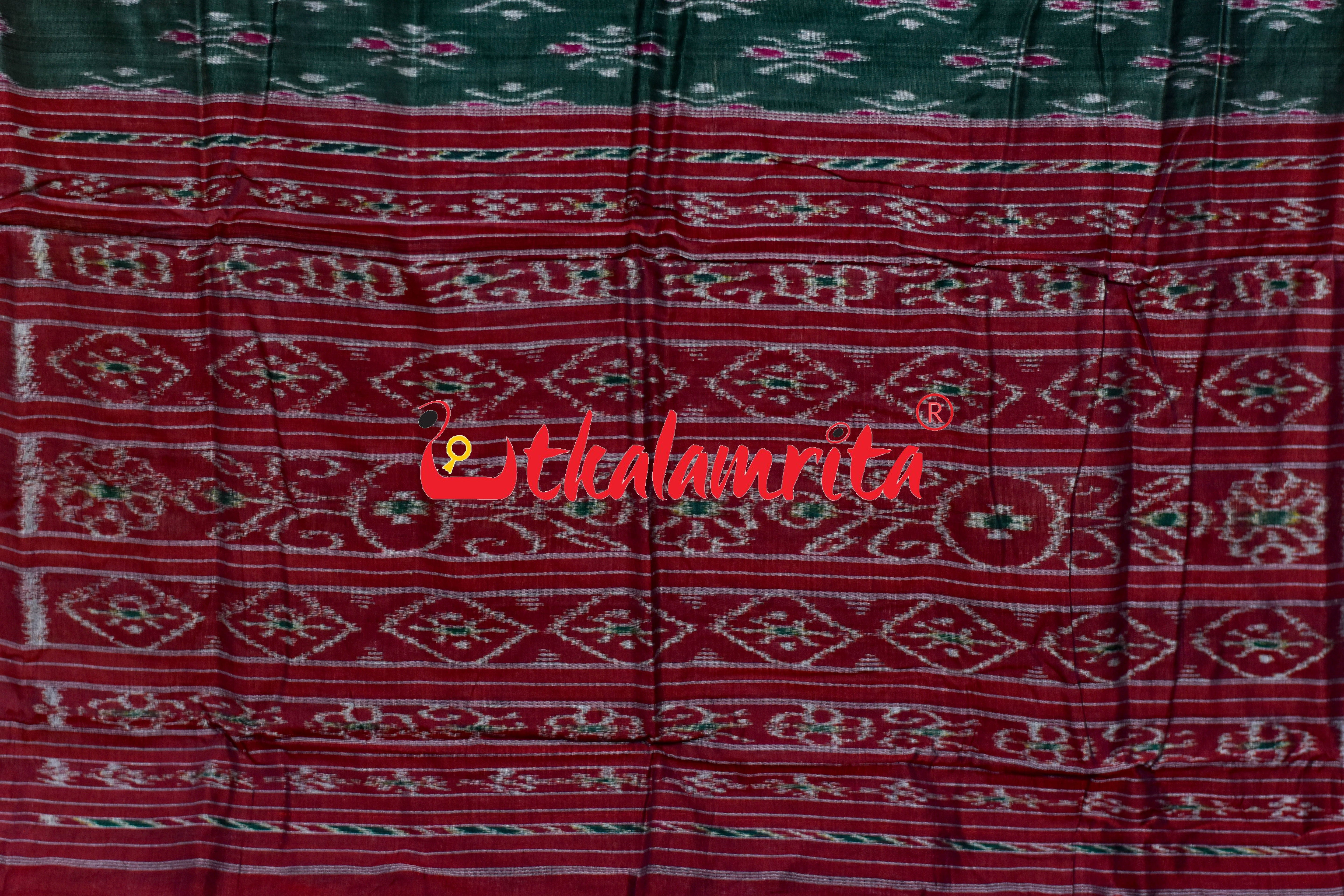 Olive Red Damru Khandua Cotton Saree
