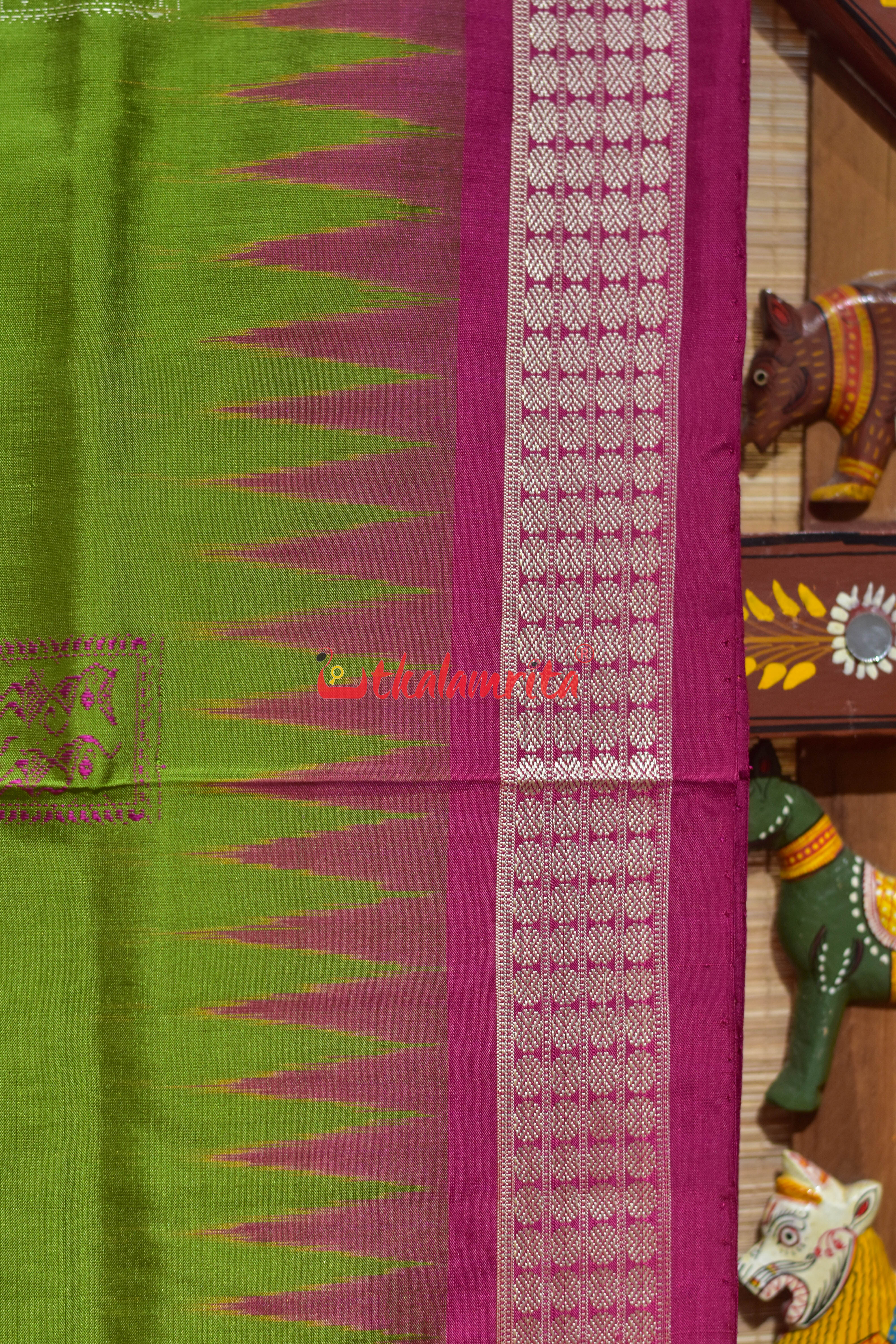 Apple Green Rani Box Tribal Bomkai Silk Saree