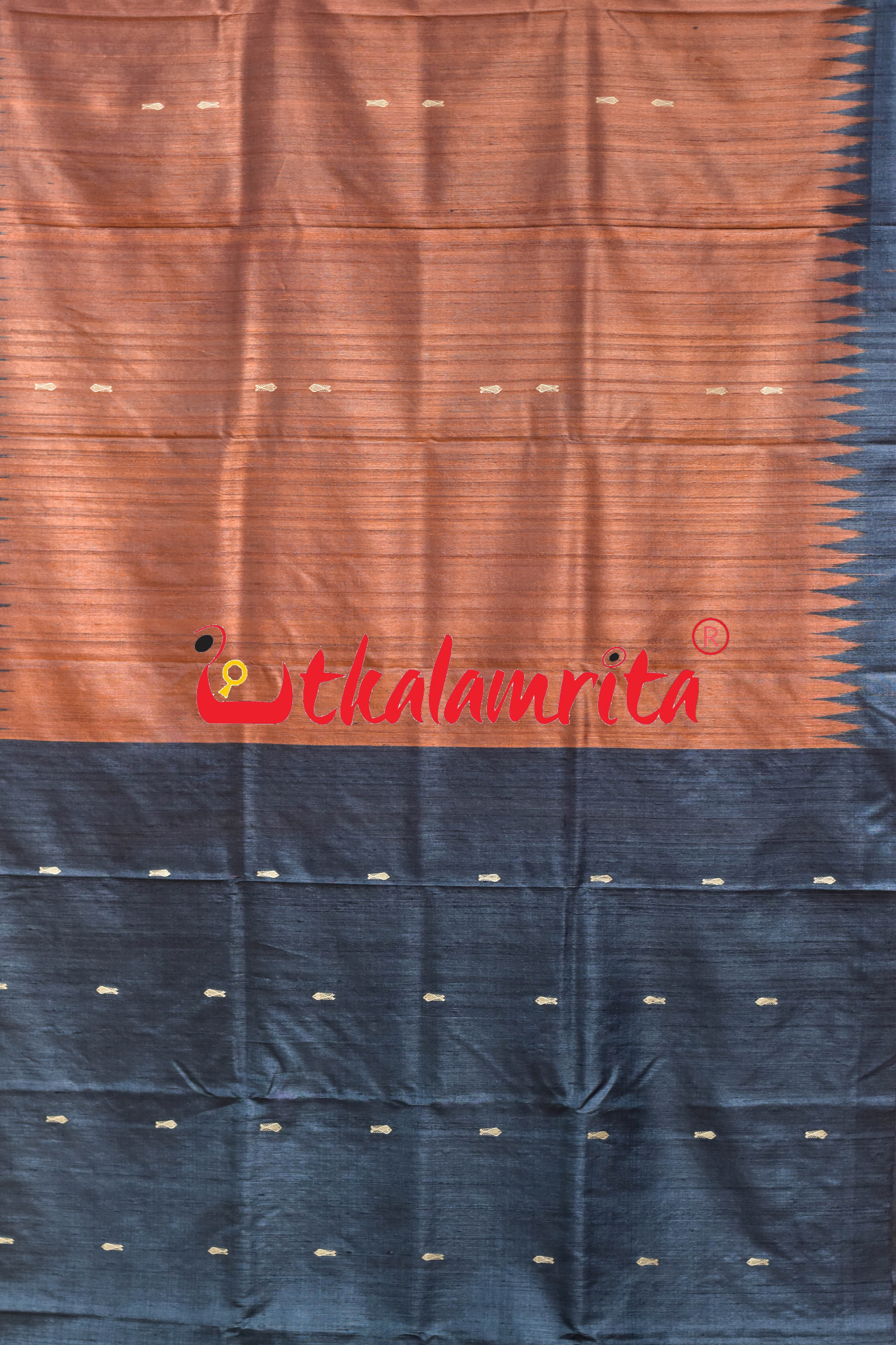 Rust Black Padma Jala Anchal Gopalpur Tussar Silk Saree