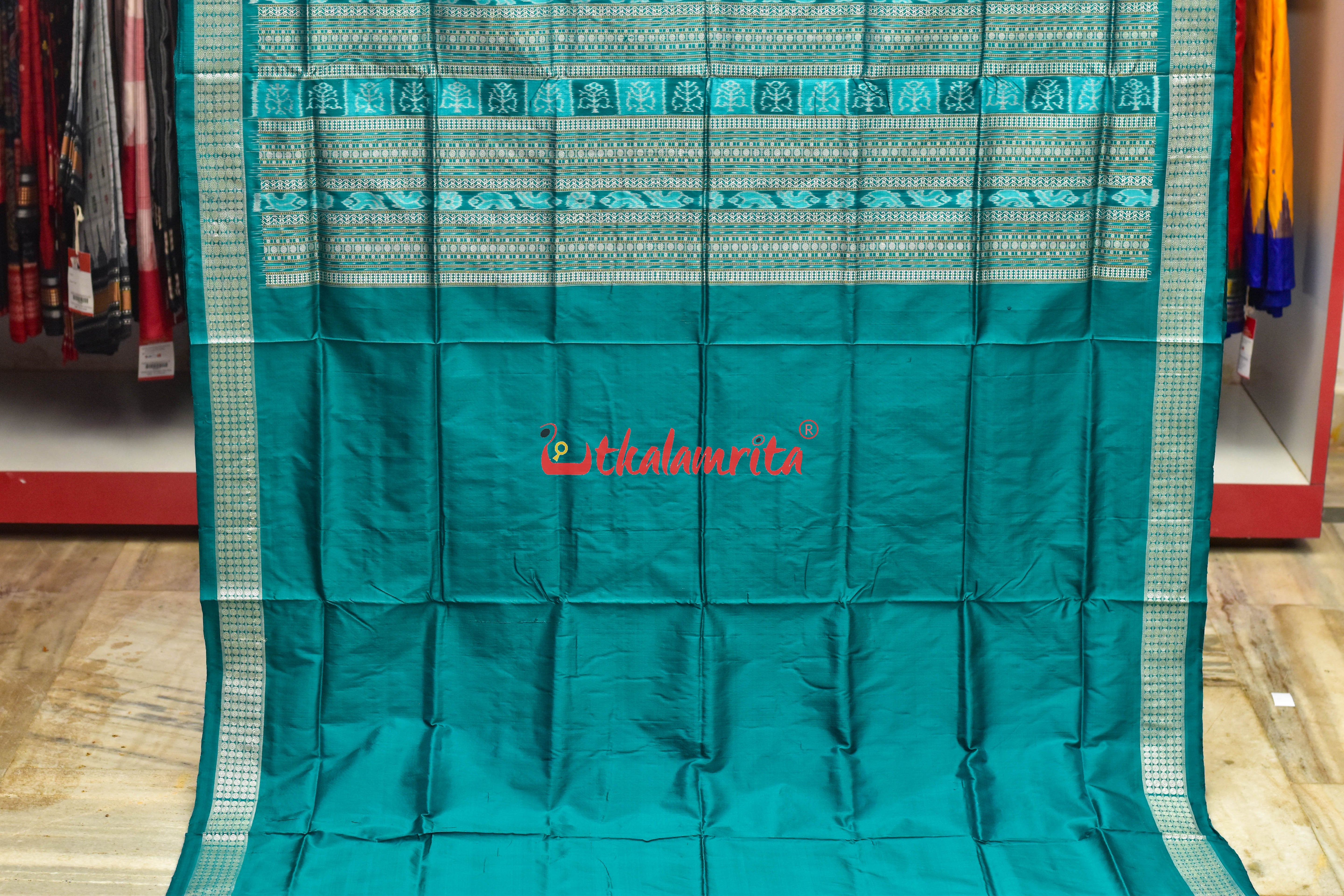 Rani Teal Tribal Bomkai Silk Saree