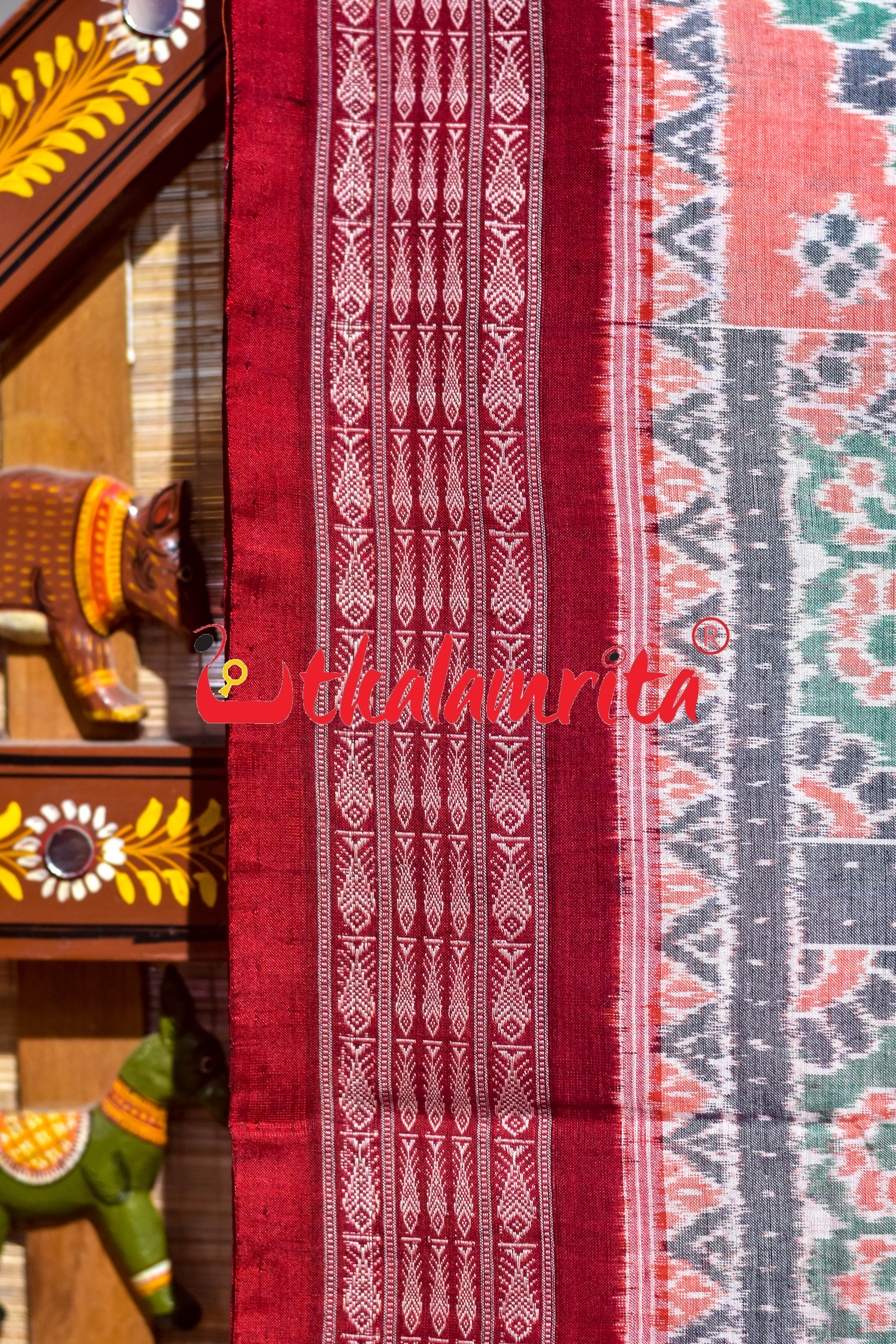 Green Orange Sua Chakra Sambalpuri Cotton Saree