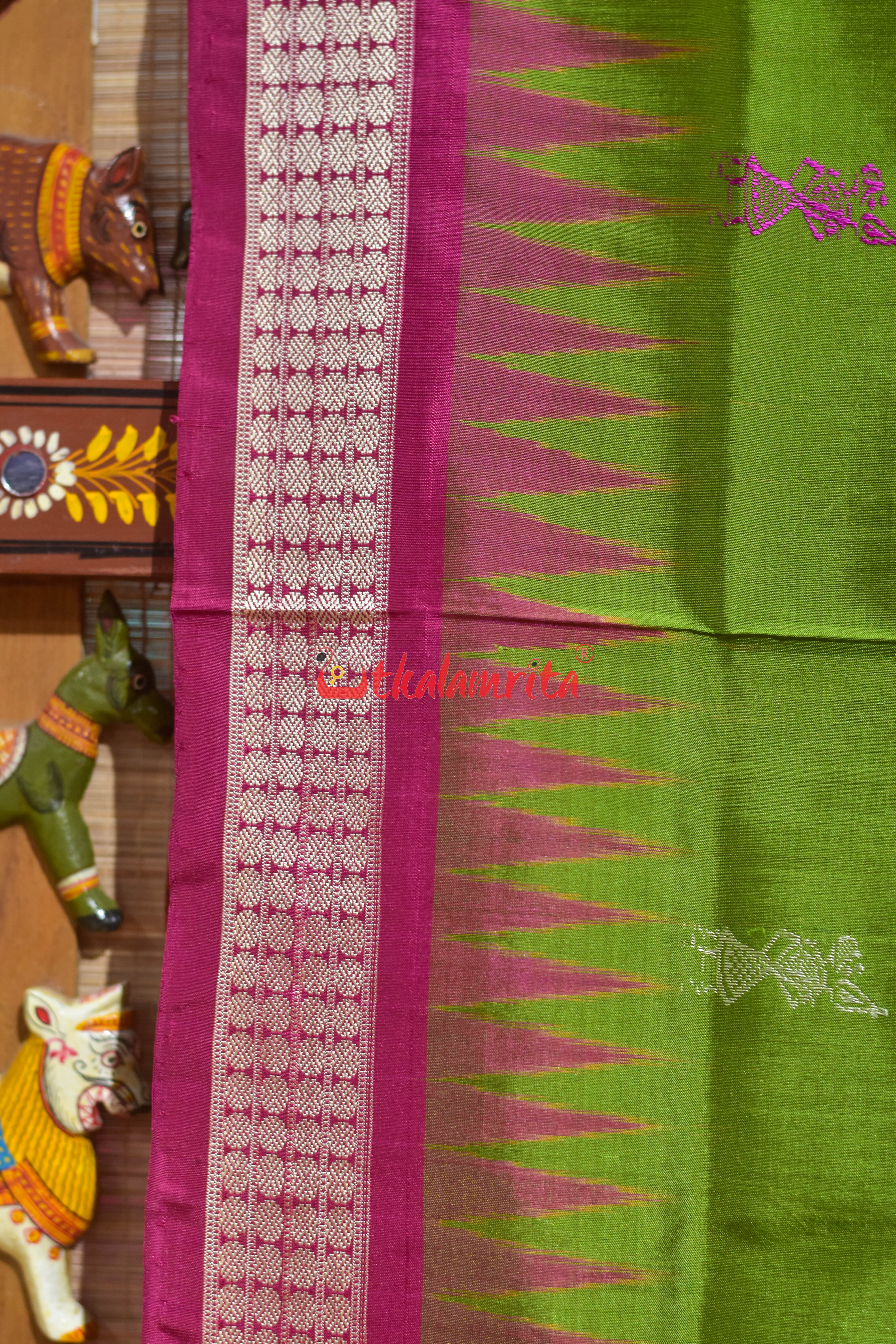 Apple Green Rani Box Tribal Bomkai Silk Saree
