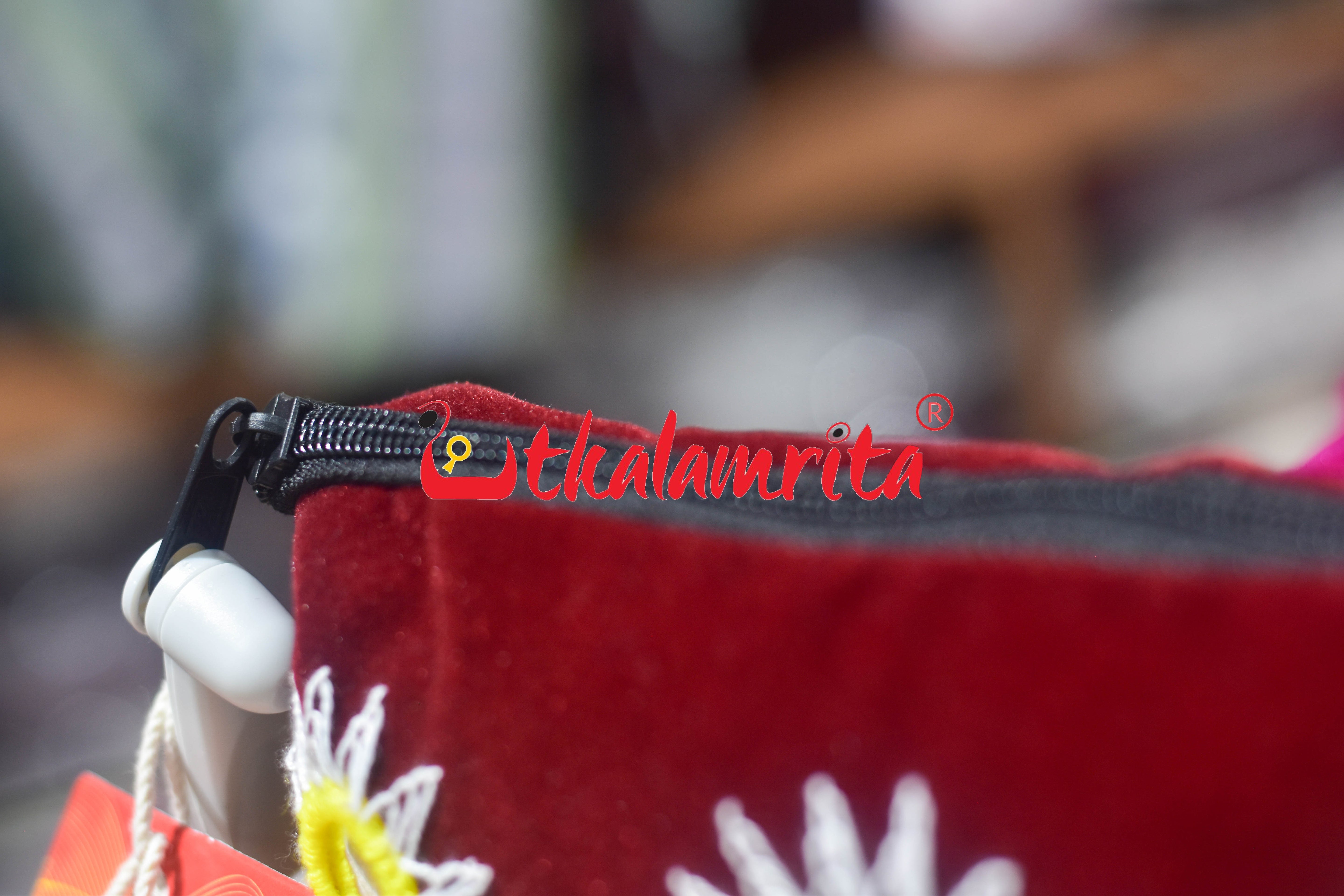 Maroon Velvet Pipli Applique Purse