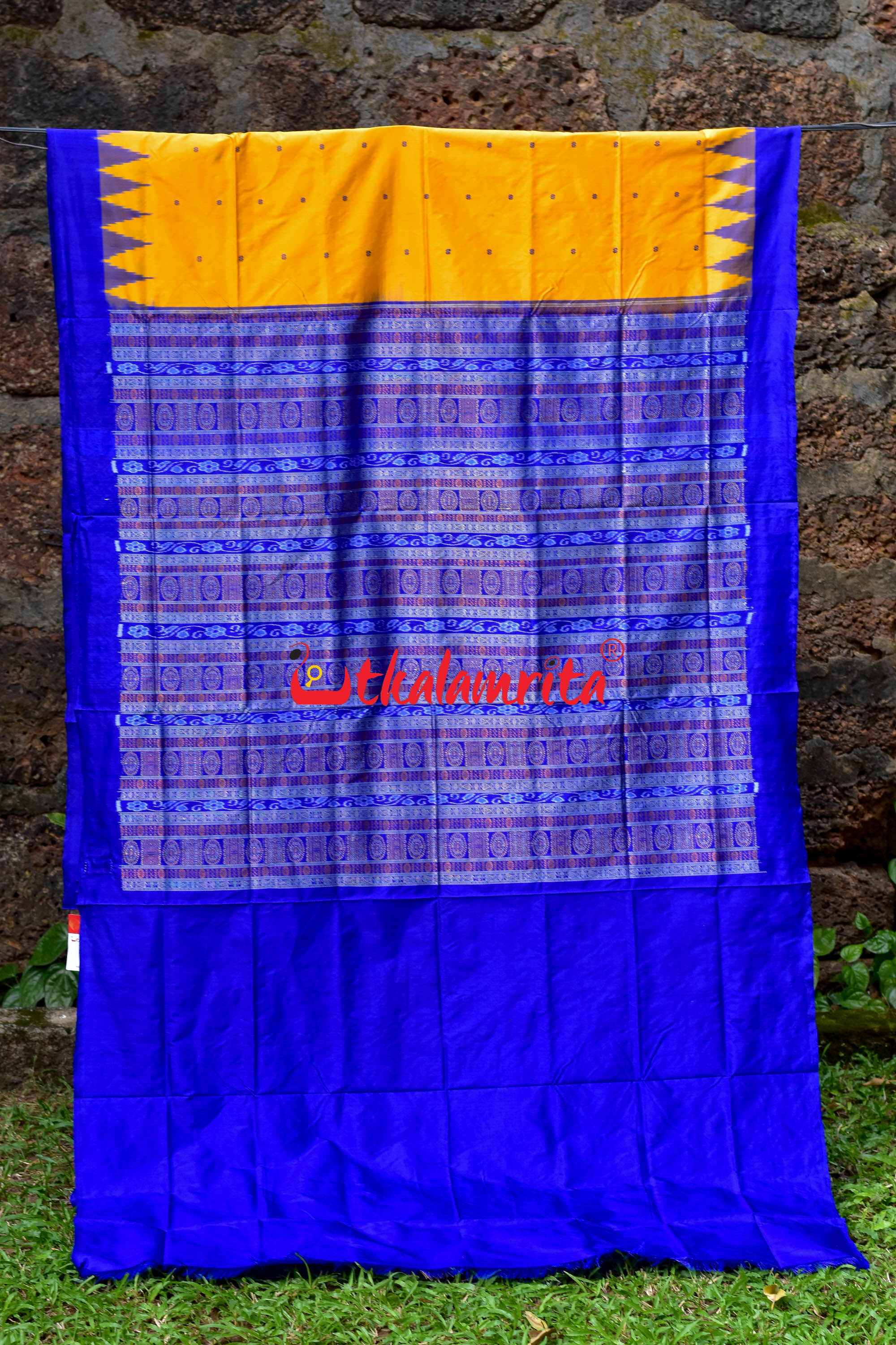 Plain Kumbha Yellow Blue Sambalpuri Silk