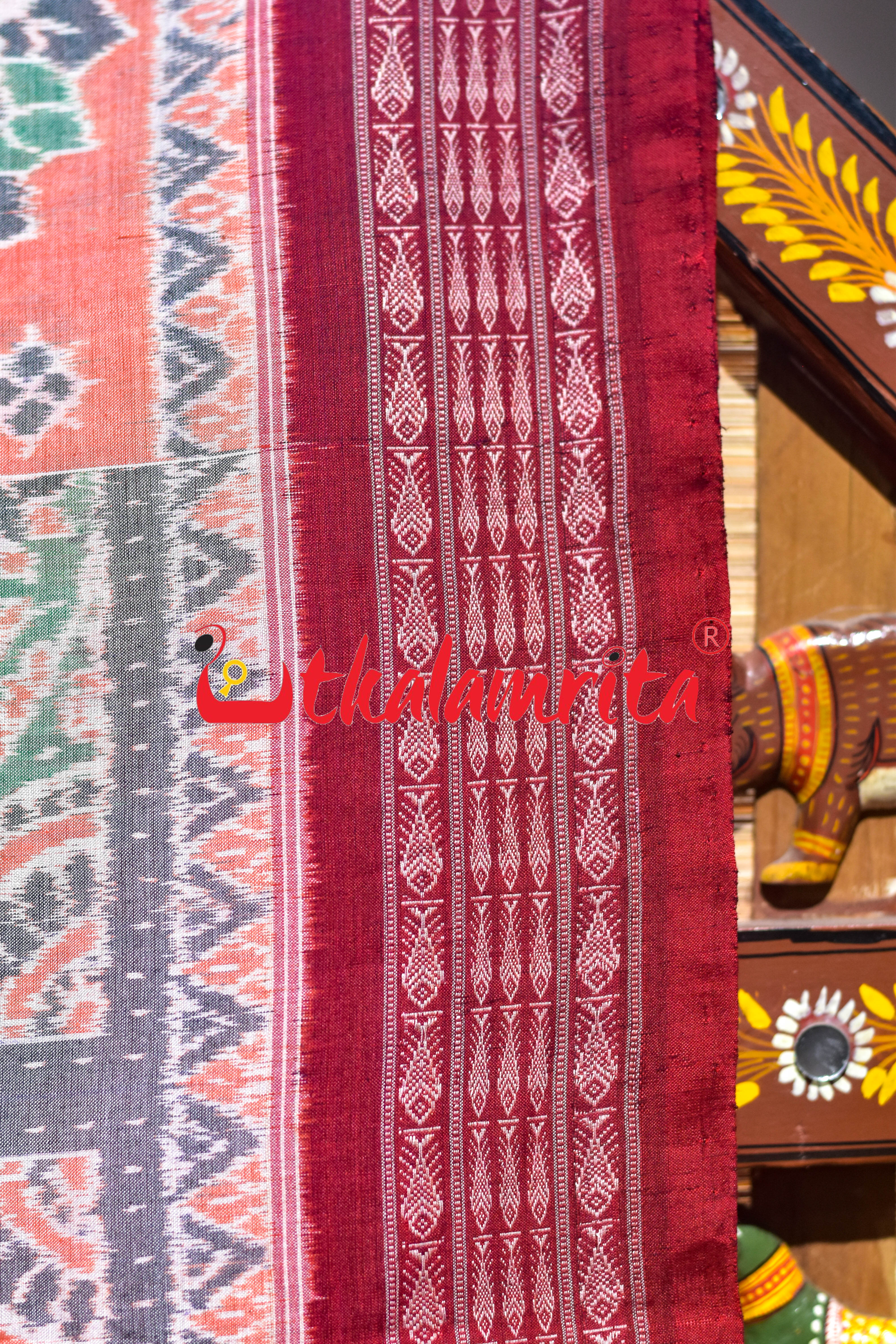 Green Orange Sua Chakra Sambalpuri Cotton Saree
