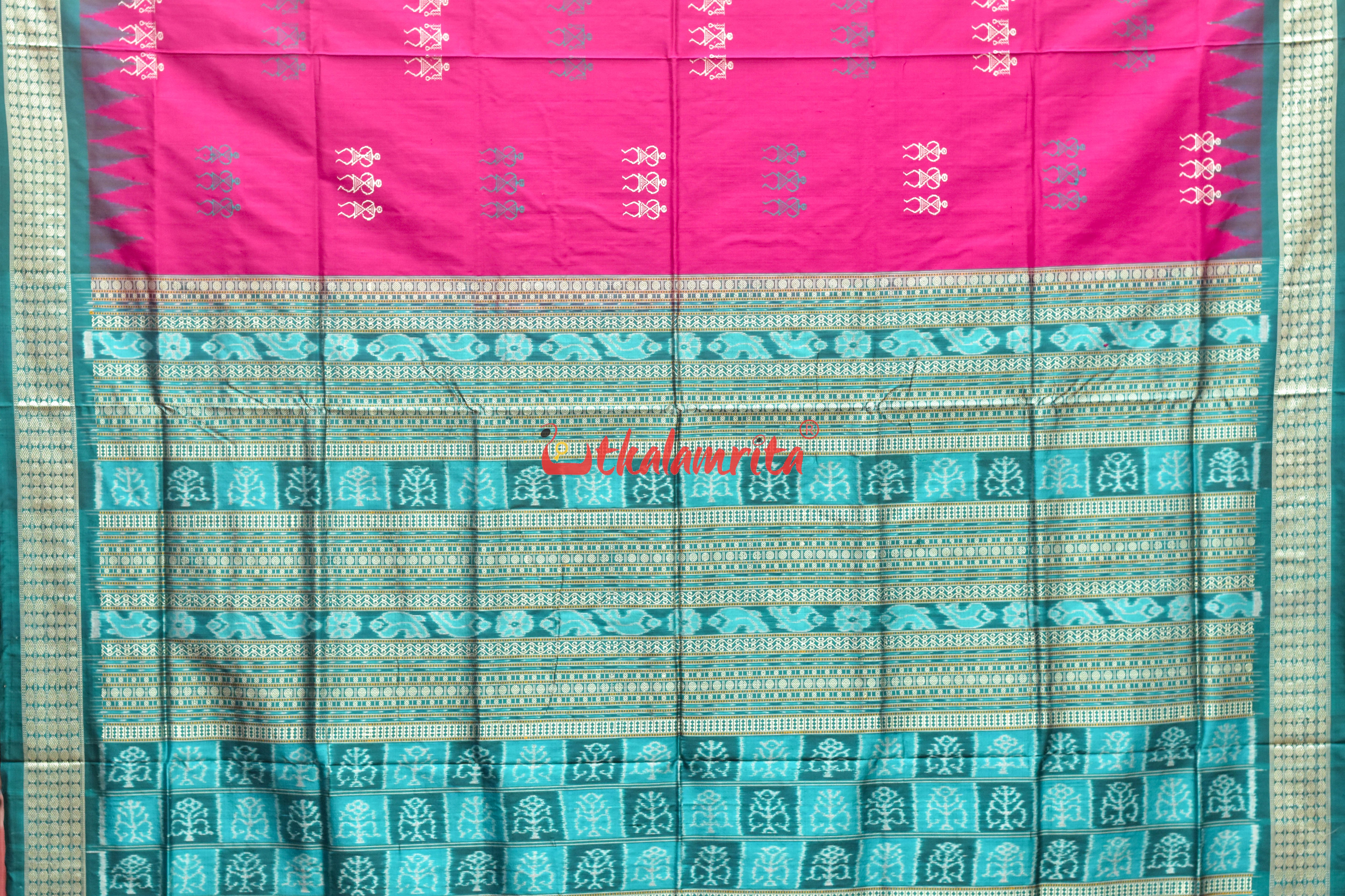 Rani Teal Tribal Bomkai Silk Saree