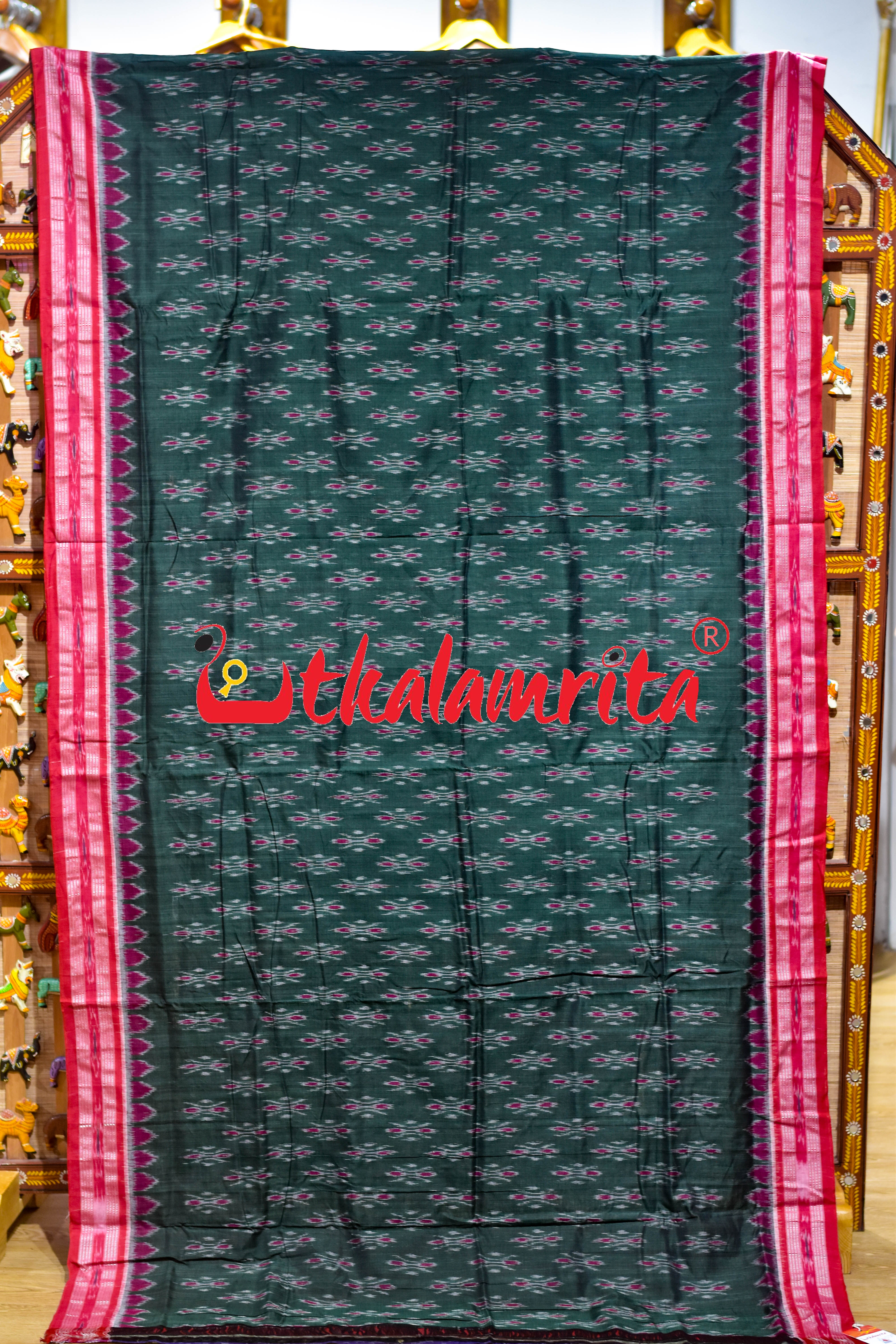 Olive Red Damru Khandua Cotton Saree