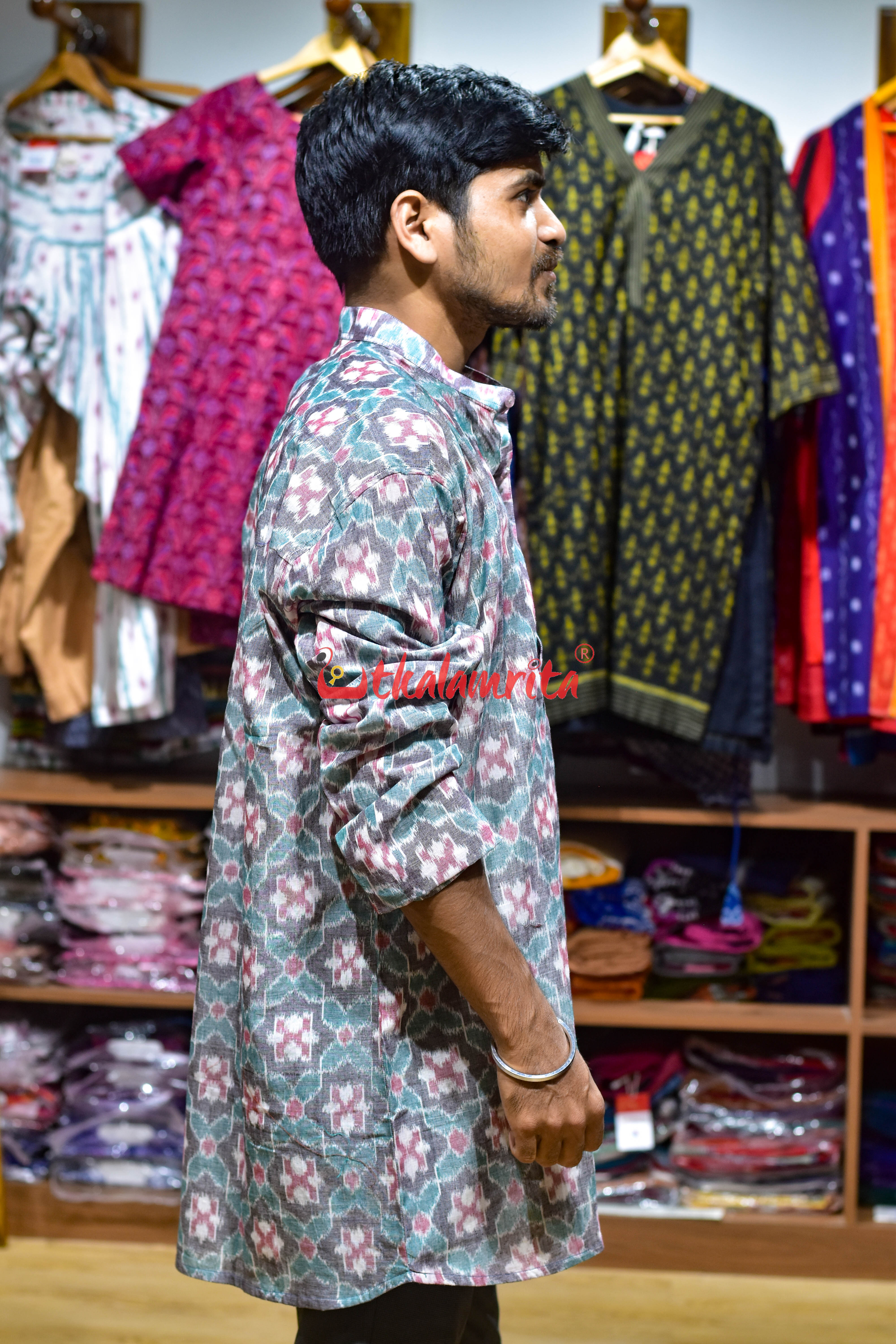 Grey Star Flower (Men's Short Kurta)
