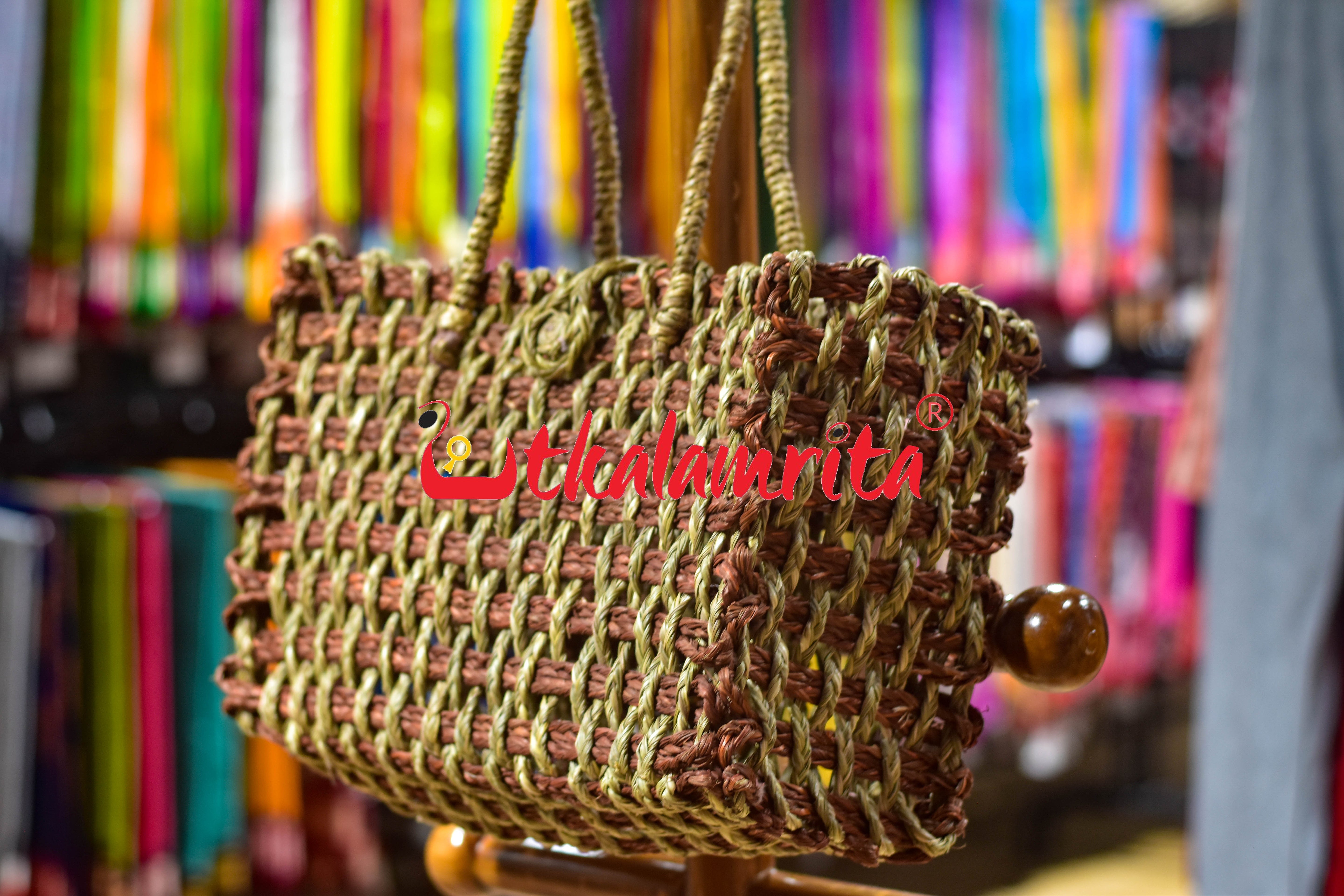 Sabai Grass Jali Bag Medium (Natural-Rust)