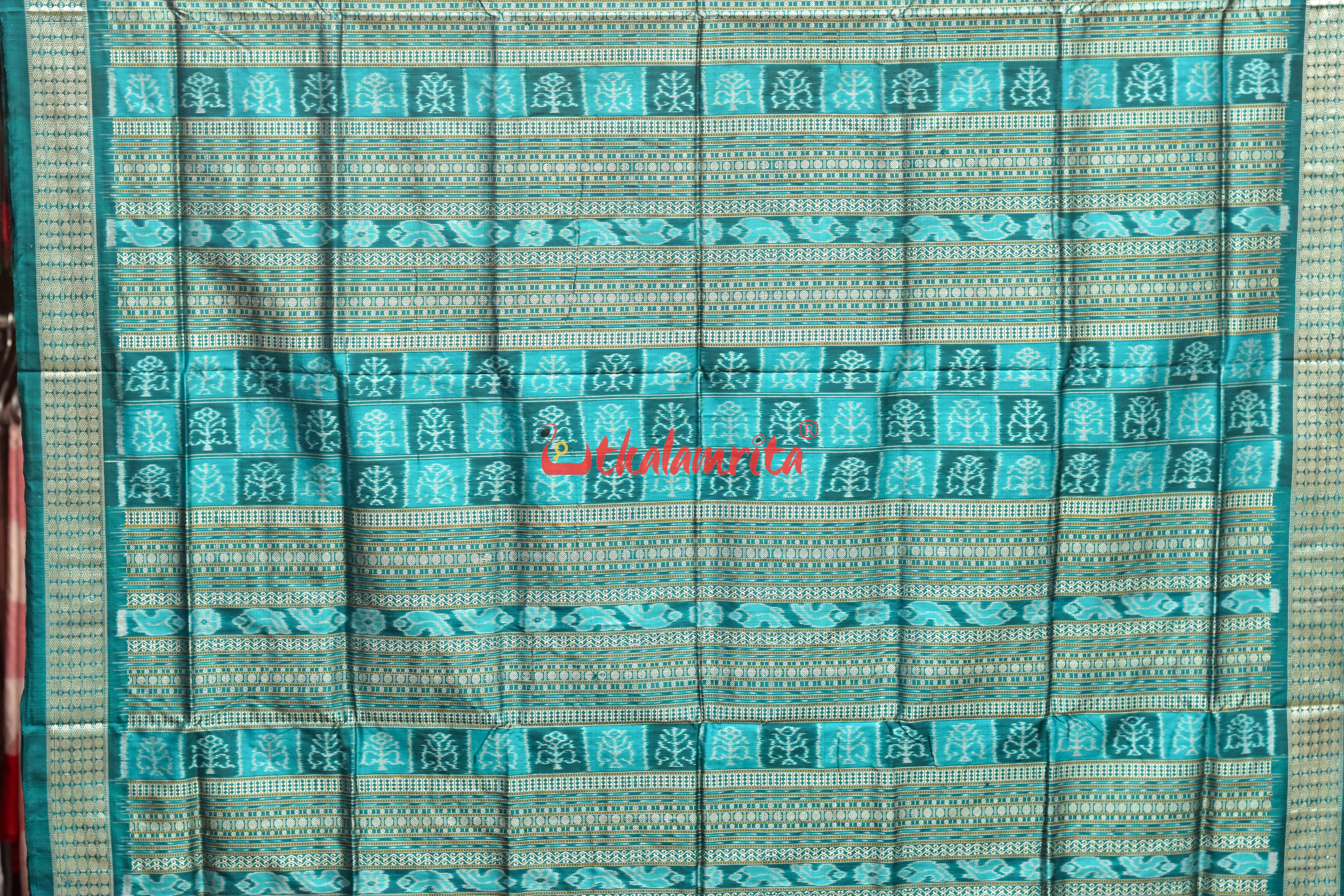 Rani Teal Tribal Bomkai Silk Saree
