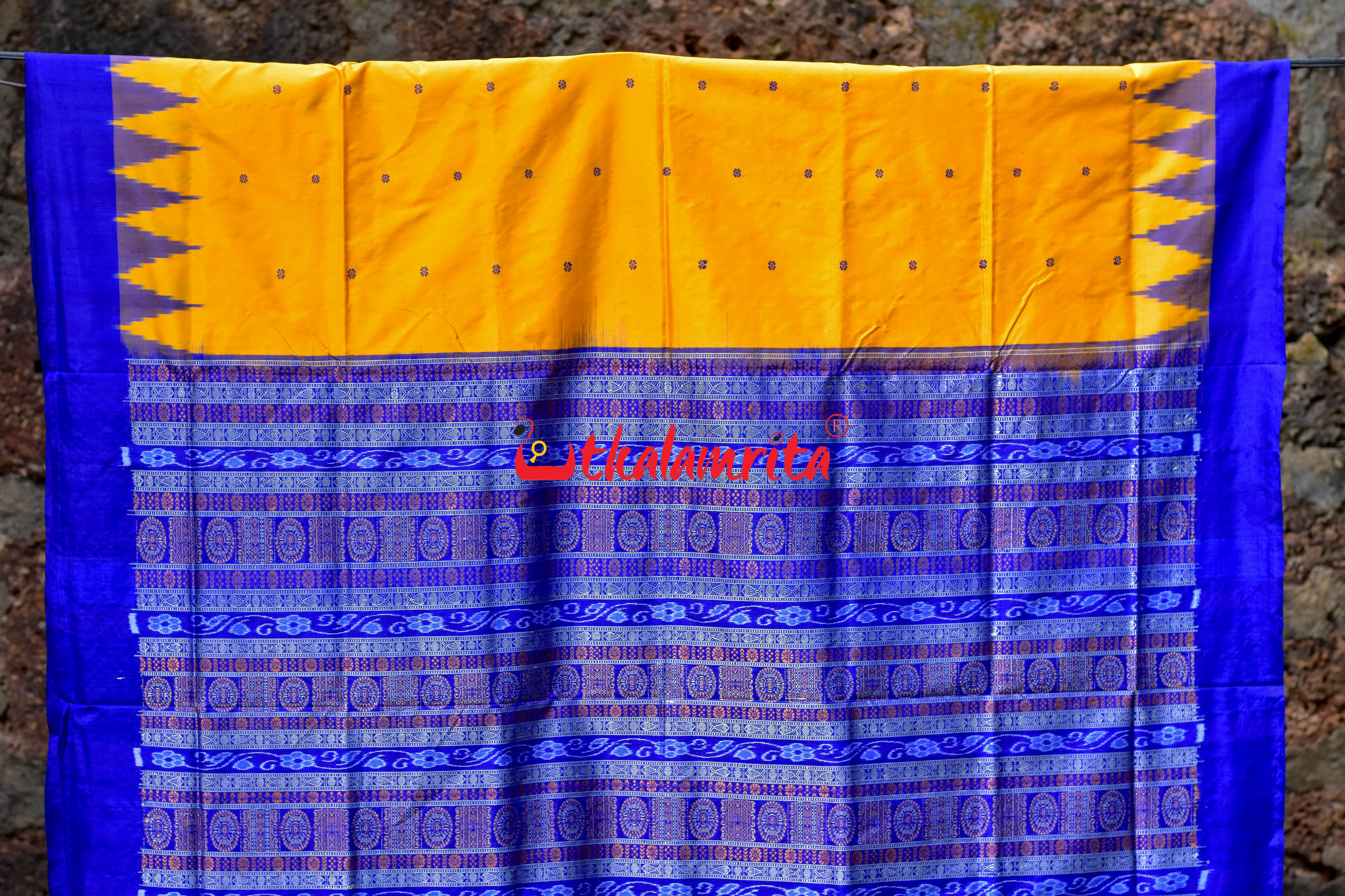 Plain Kumbha Yellow Blue Sambalpuri Silk