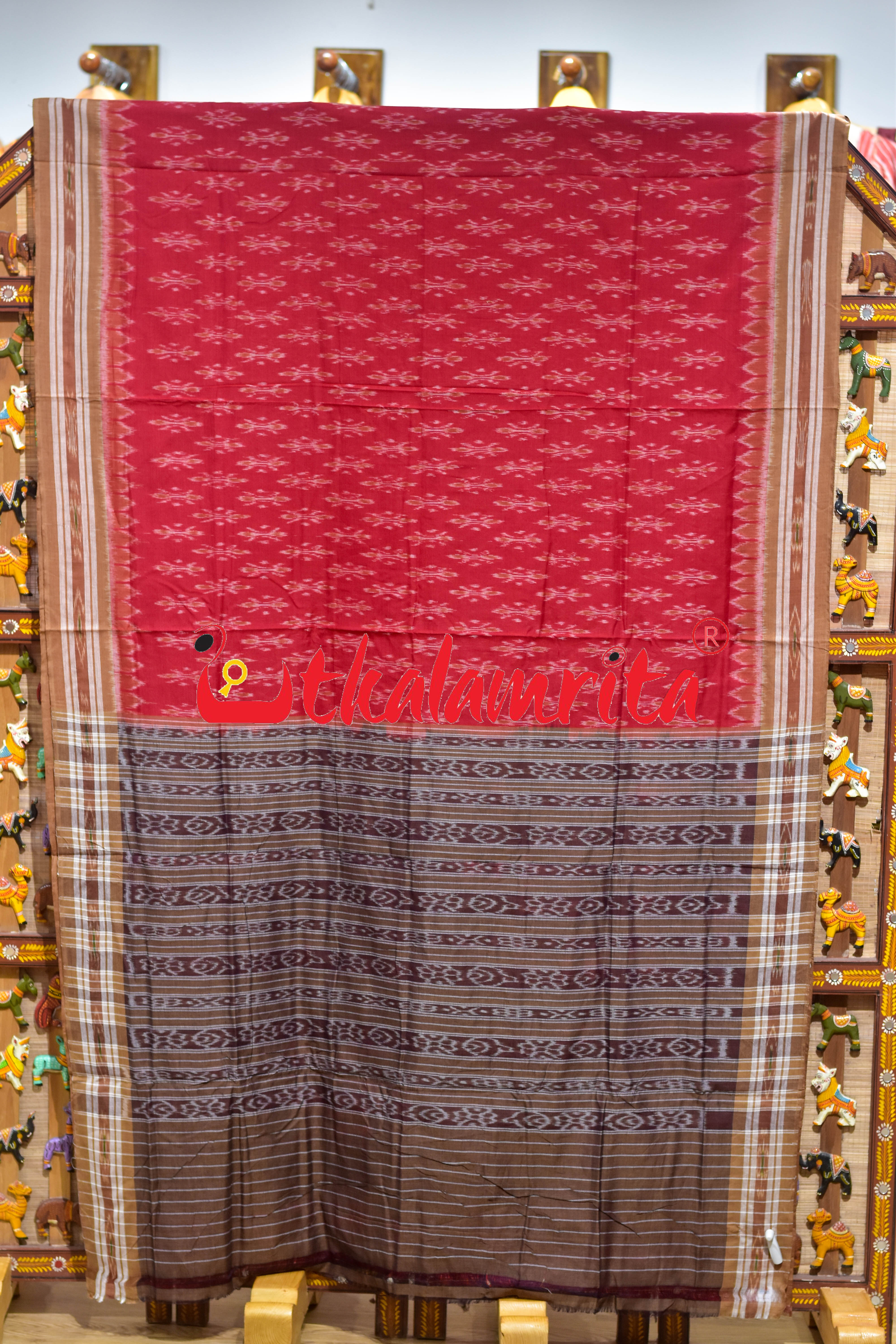 Red Chandan Damru Khandua Cotton Saree