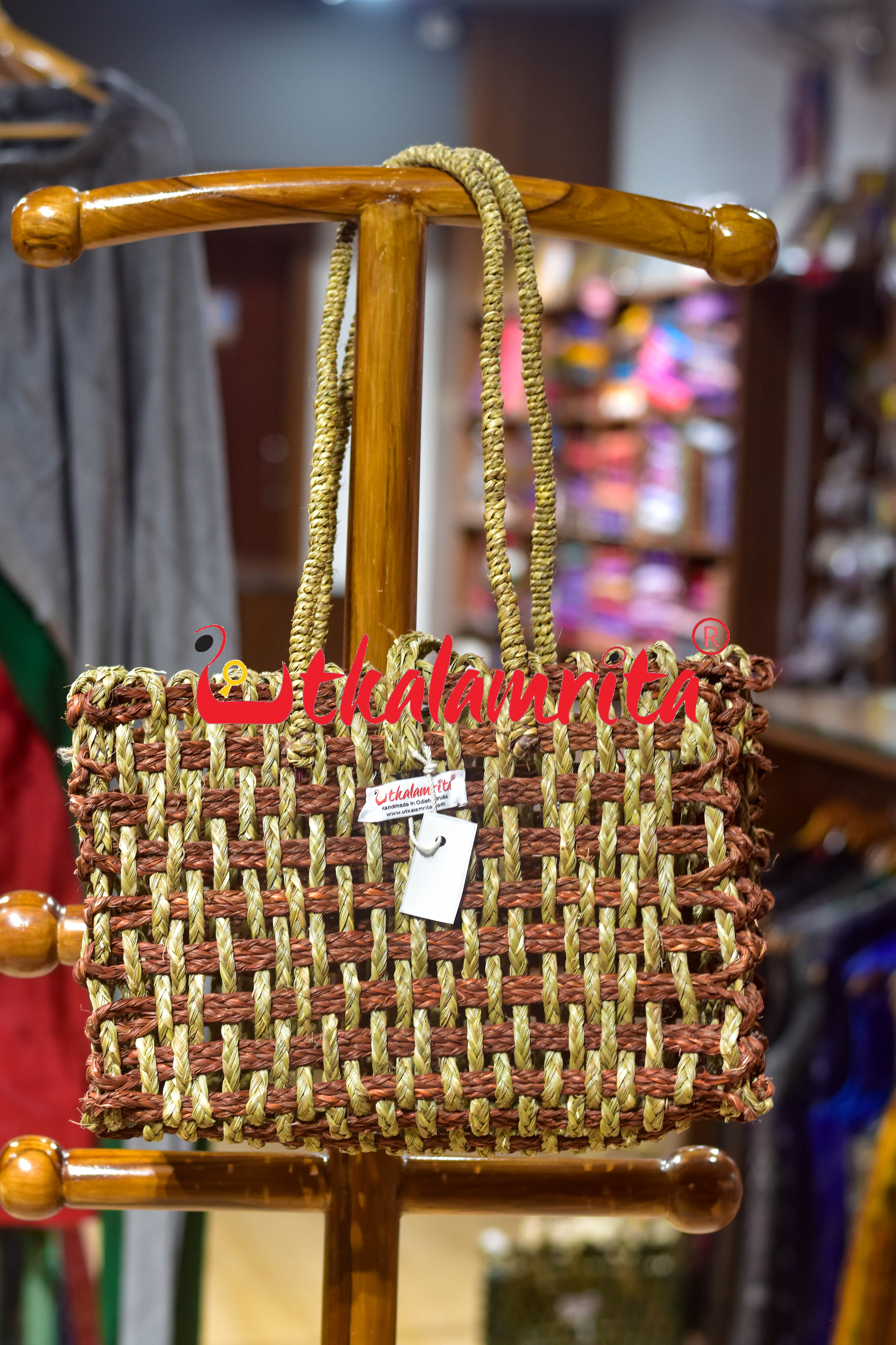 Sabai Grass Jali Bag Medium (Natural-Rust)