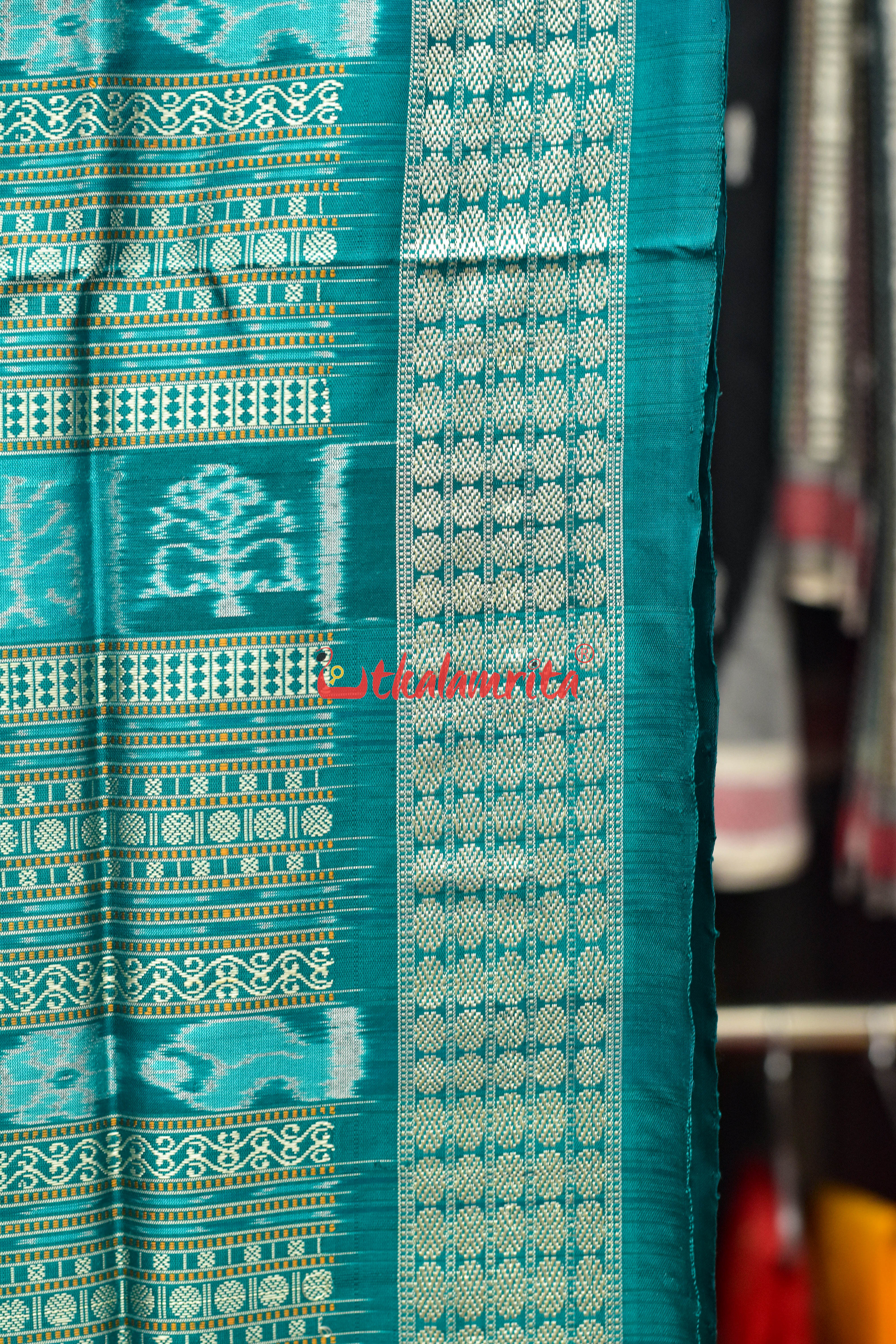 Rani Teal Tribal Bomkai Silk Saree