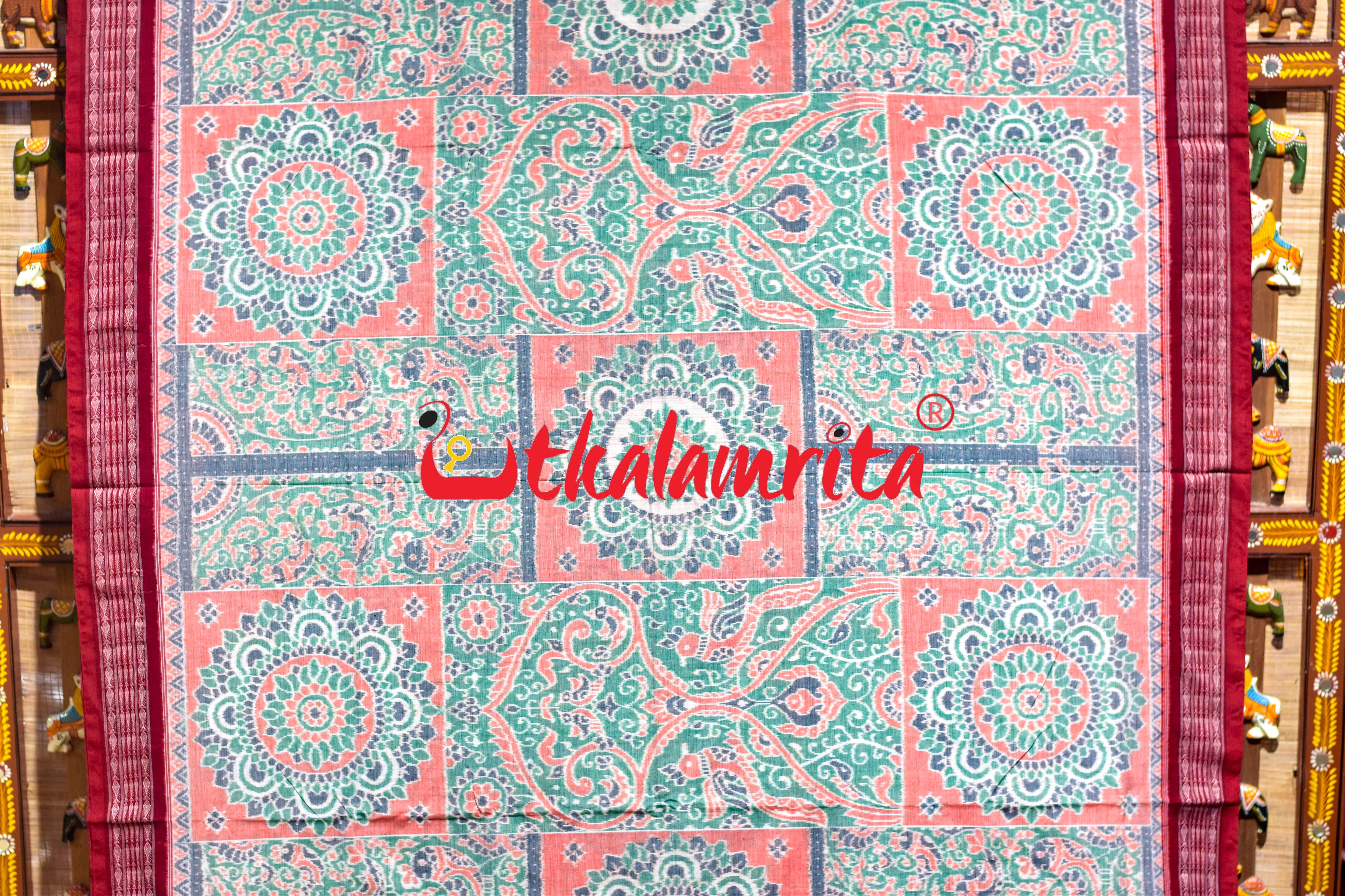 Green Orange Sua Chakra Sambalpuri Cotton Saree