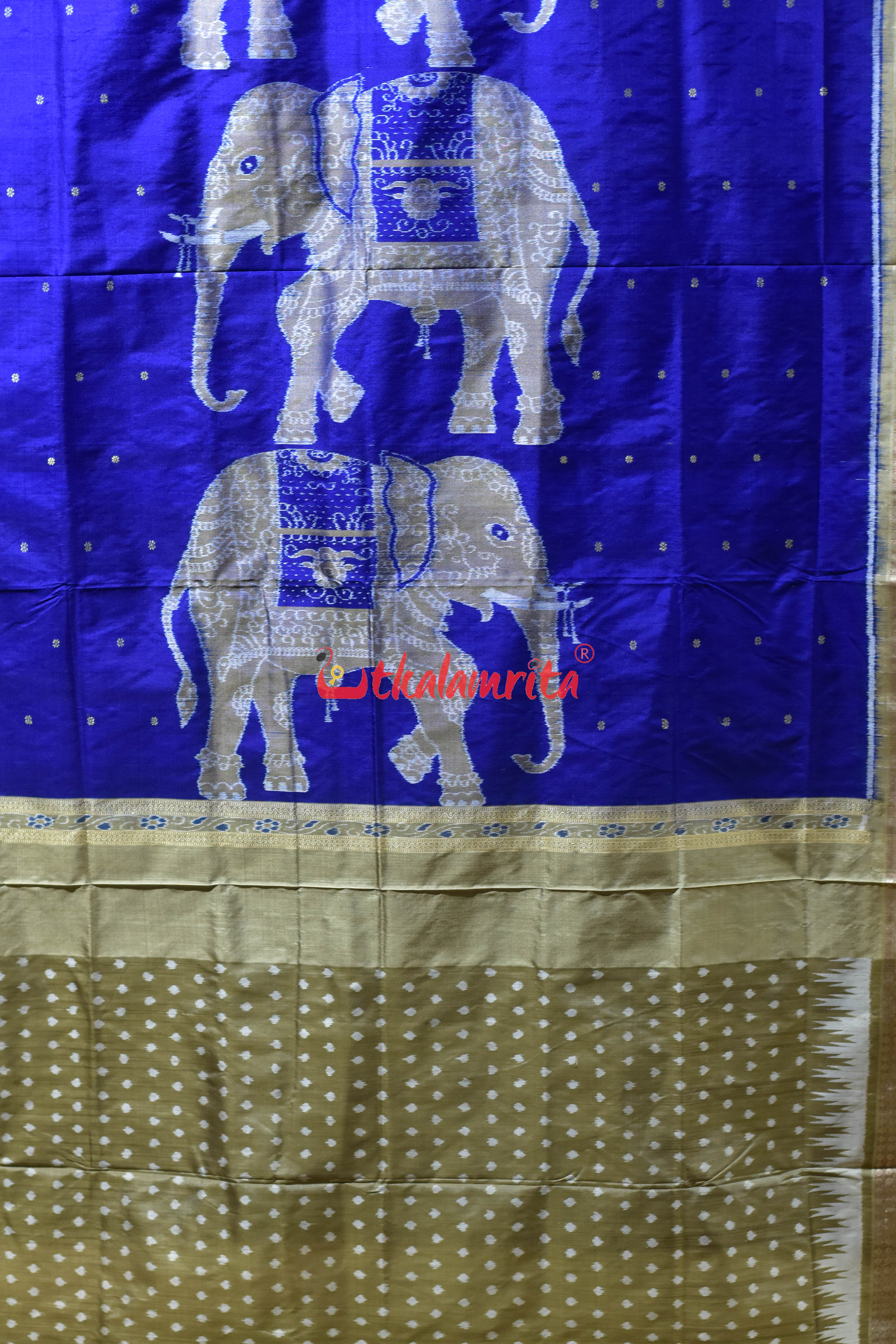 Blue Golden Bada Hathi Sambalpuri Silk Saree