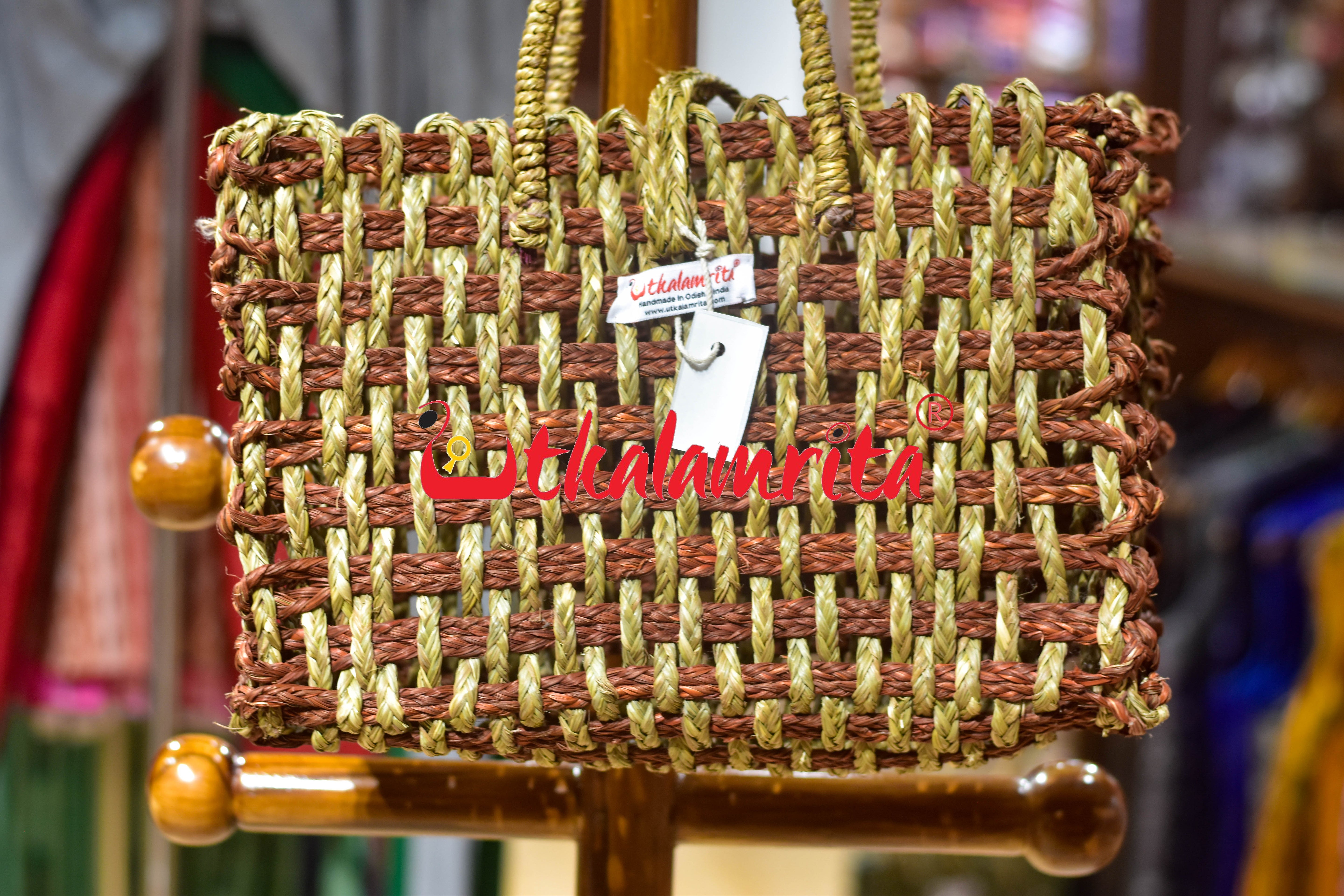 Sabai Grass Jali Bag Medium (Natural-Rust)