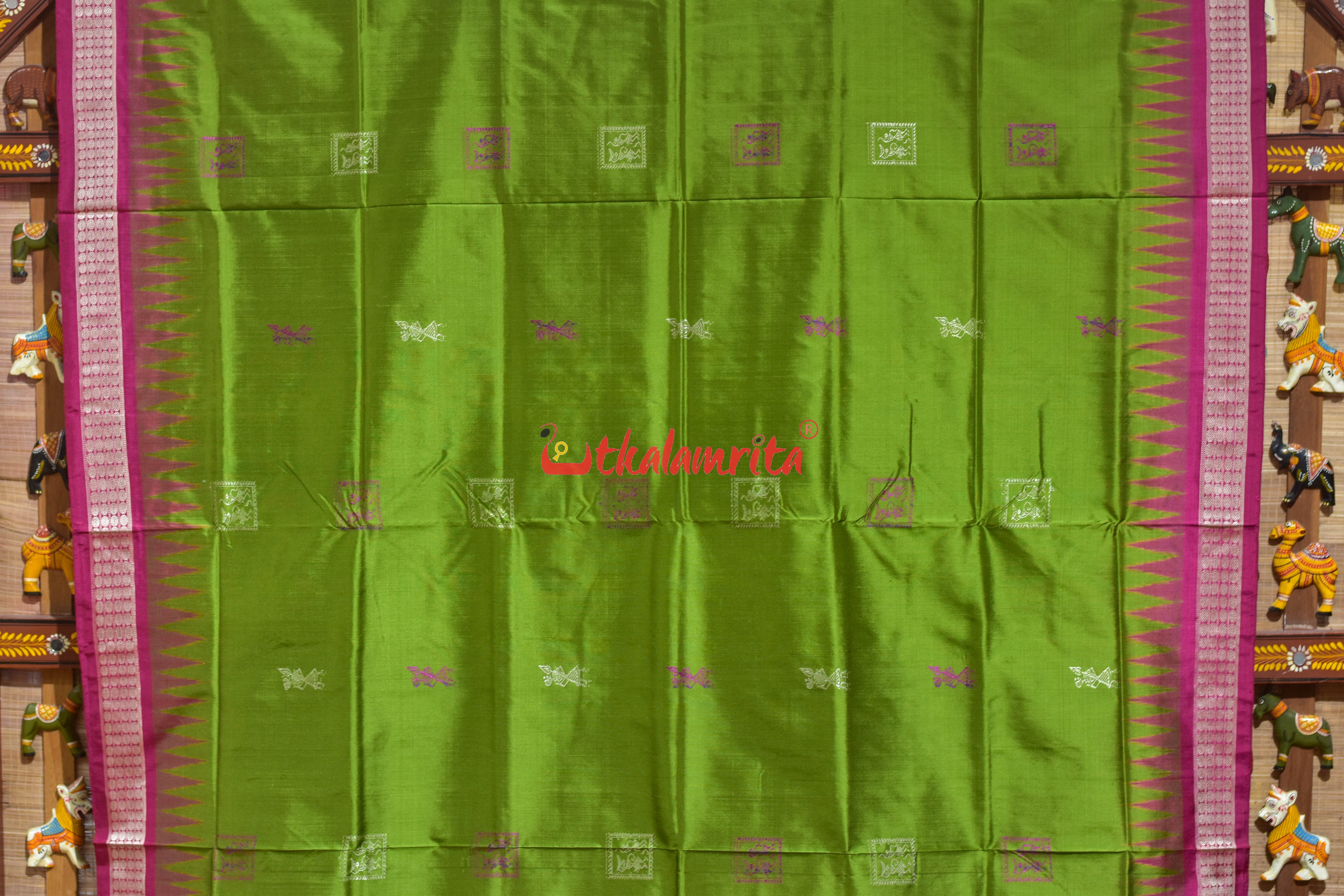 Apple Green Rani Box Tribal Bomkai Silk Saree