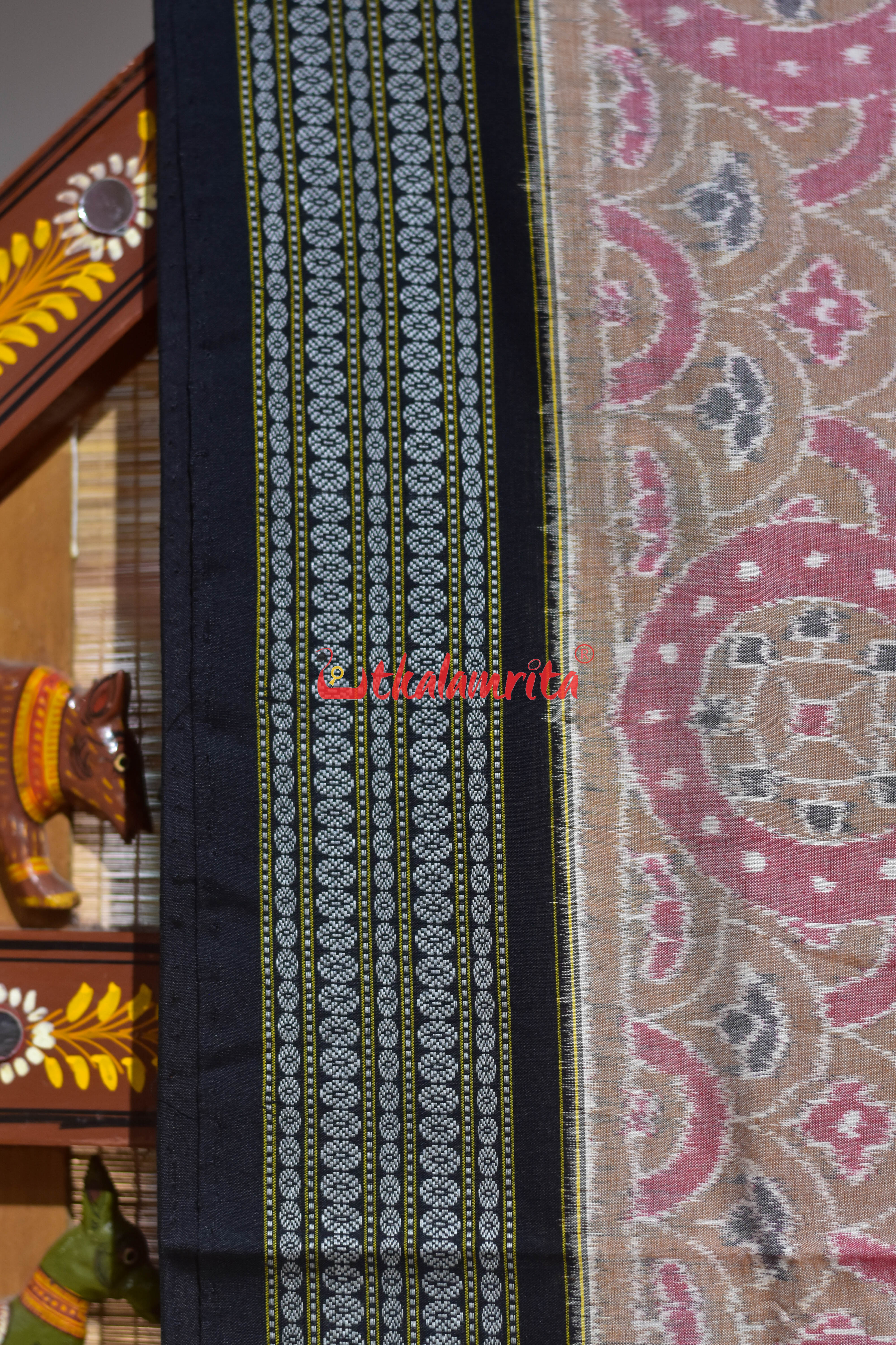 Brown Peach Optical Illusions Sambalpuri Cotton Saree