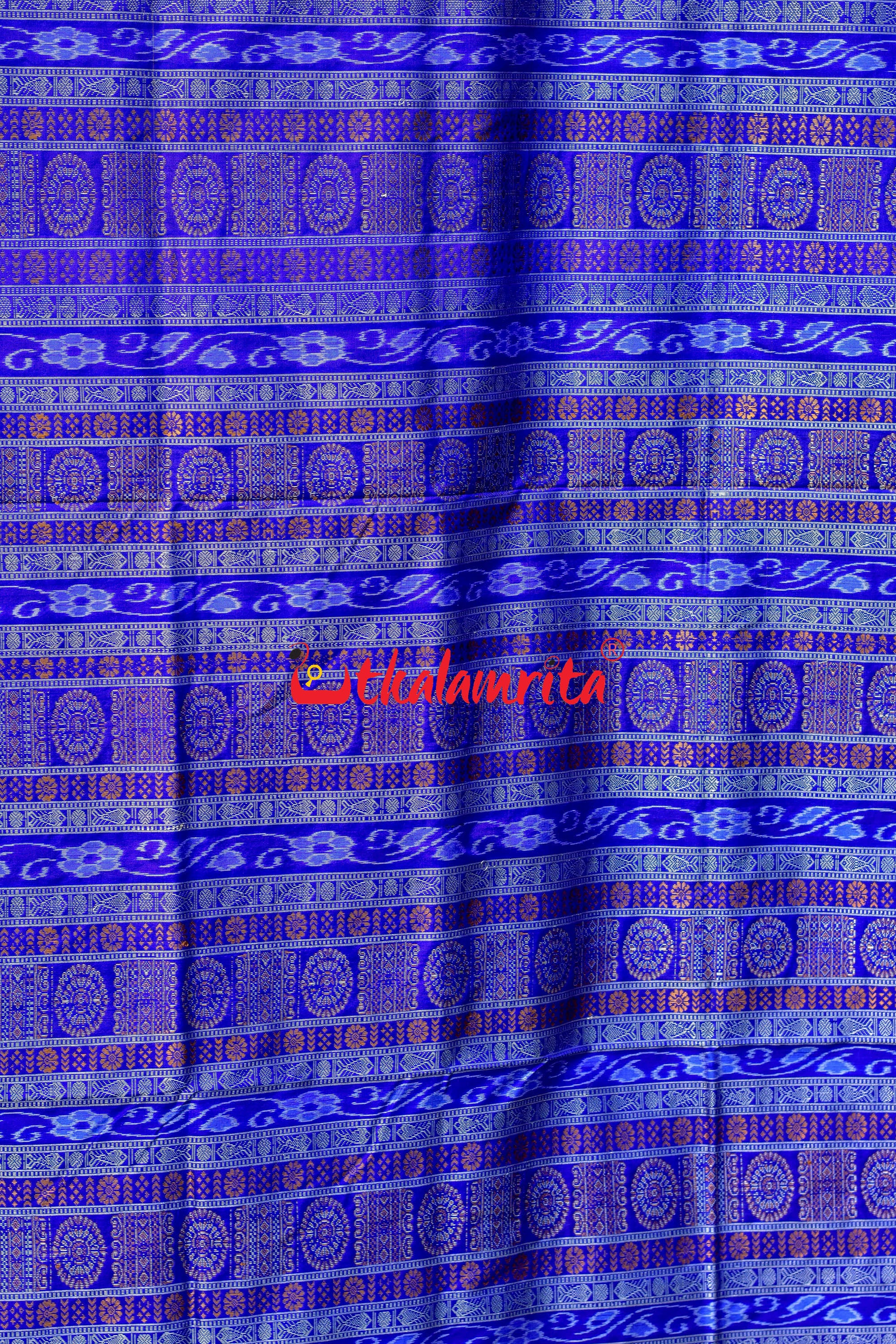 Plain Kumbha Yellow Blue Sambalpuri Silk