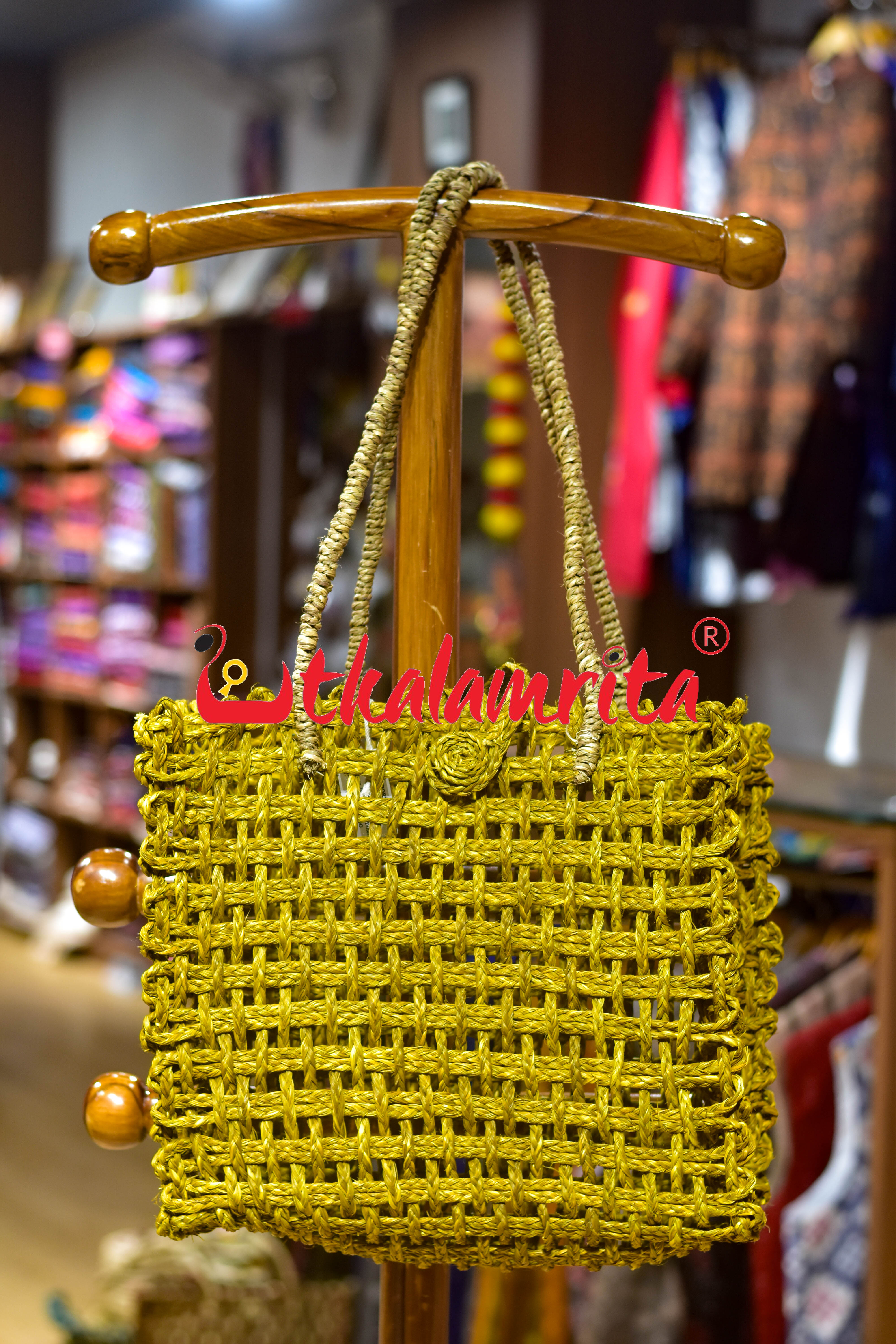 Sabai Grass Jali Bag Large (Yellow)