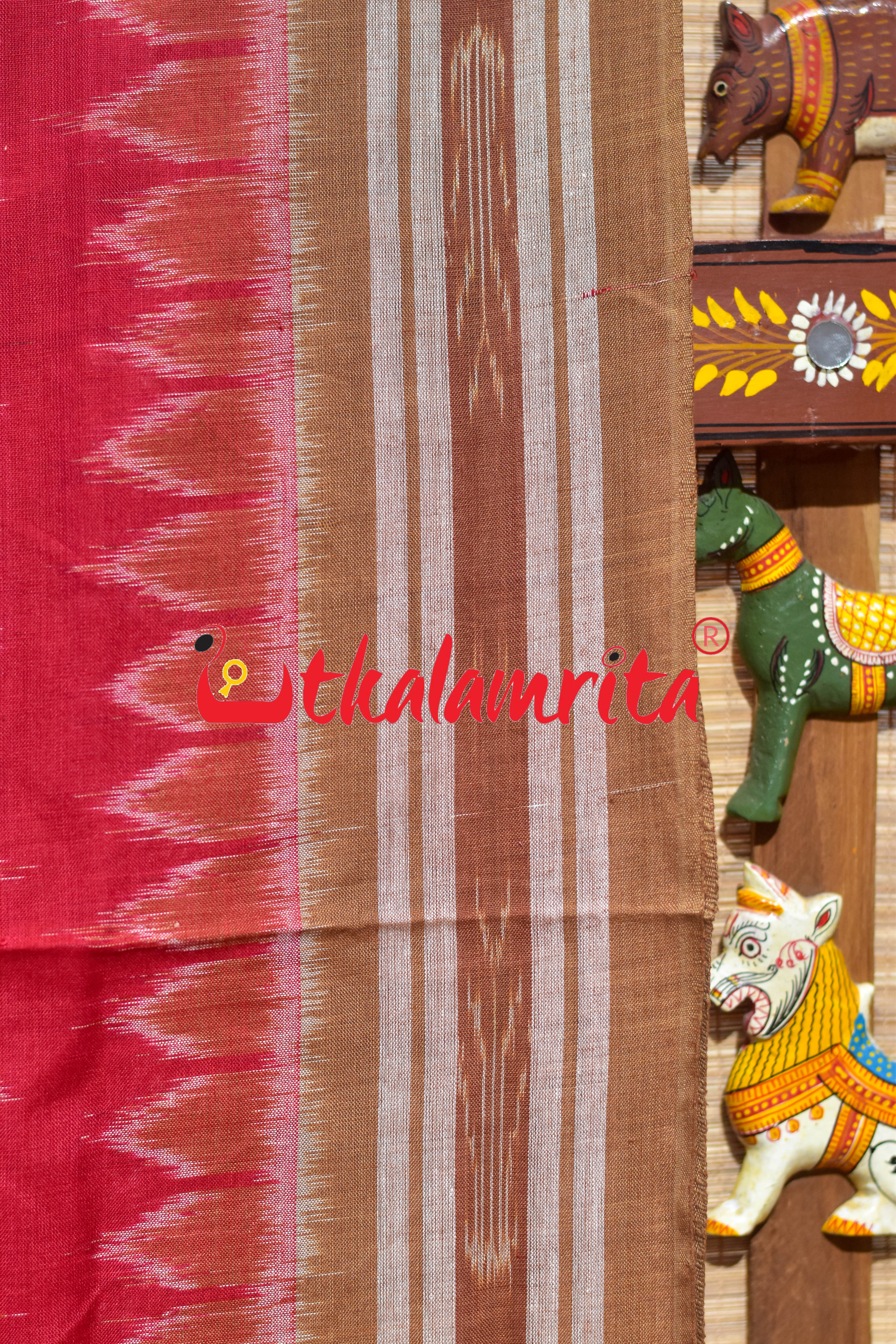 Red Chandan Damru Khandua Cotton Saree