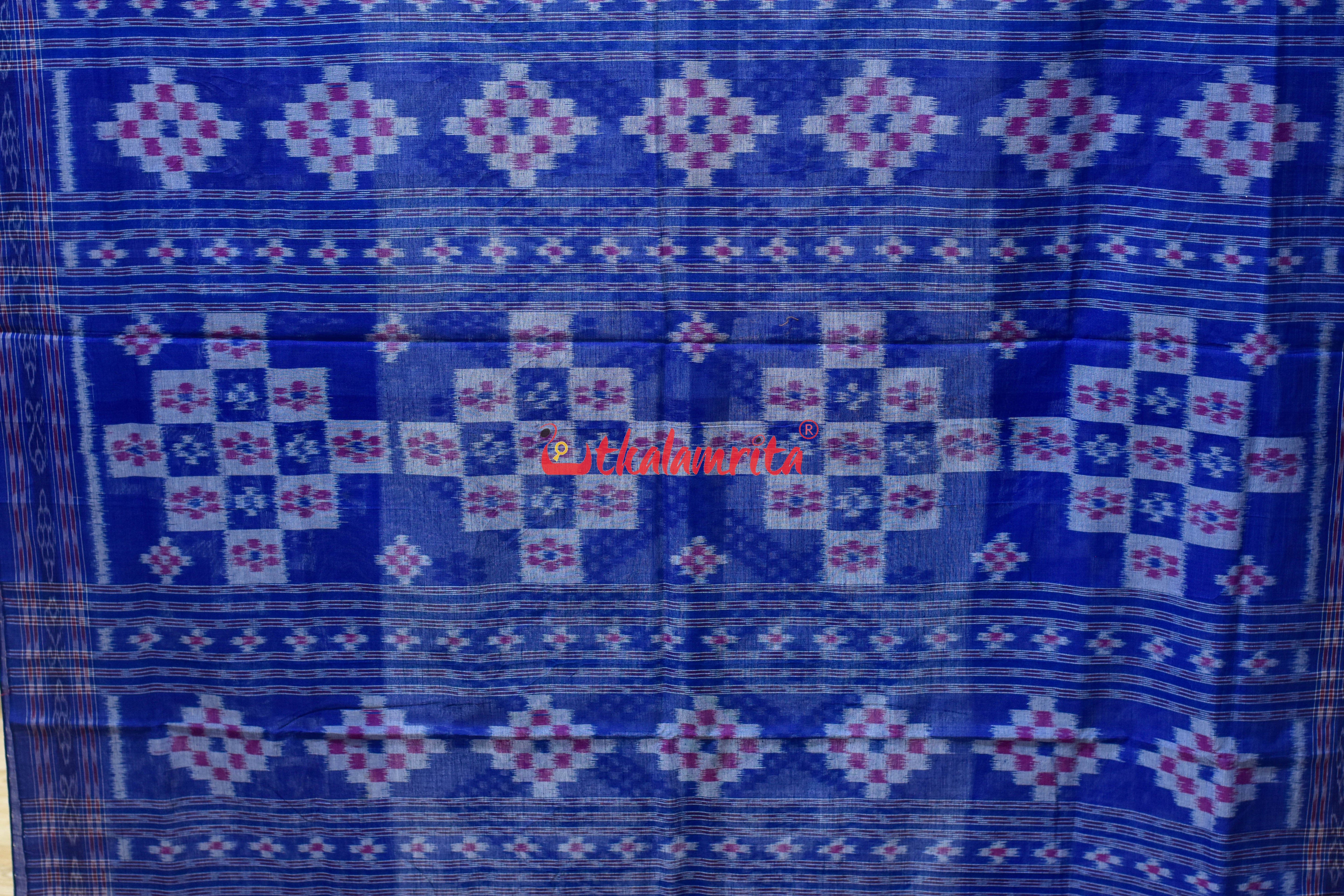 White Blue Bada Phula Khandua Cotton Saree