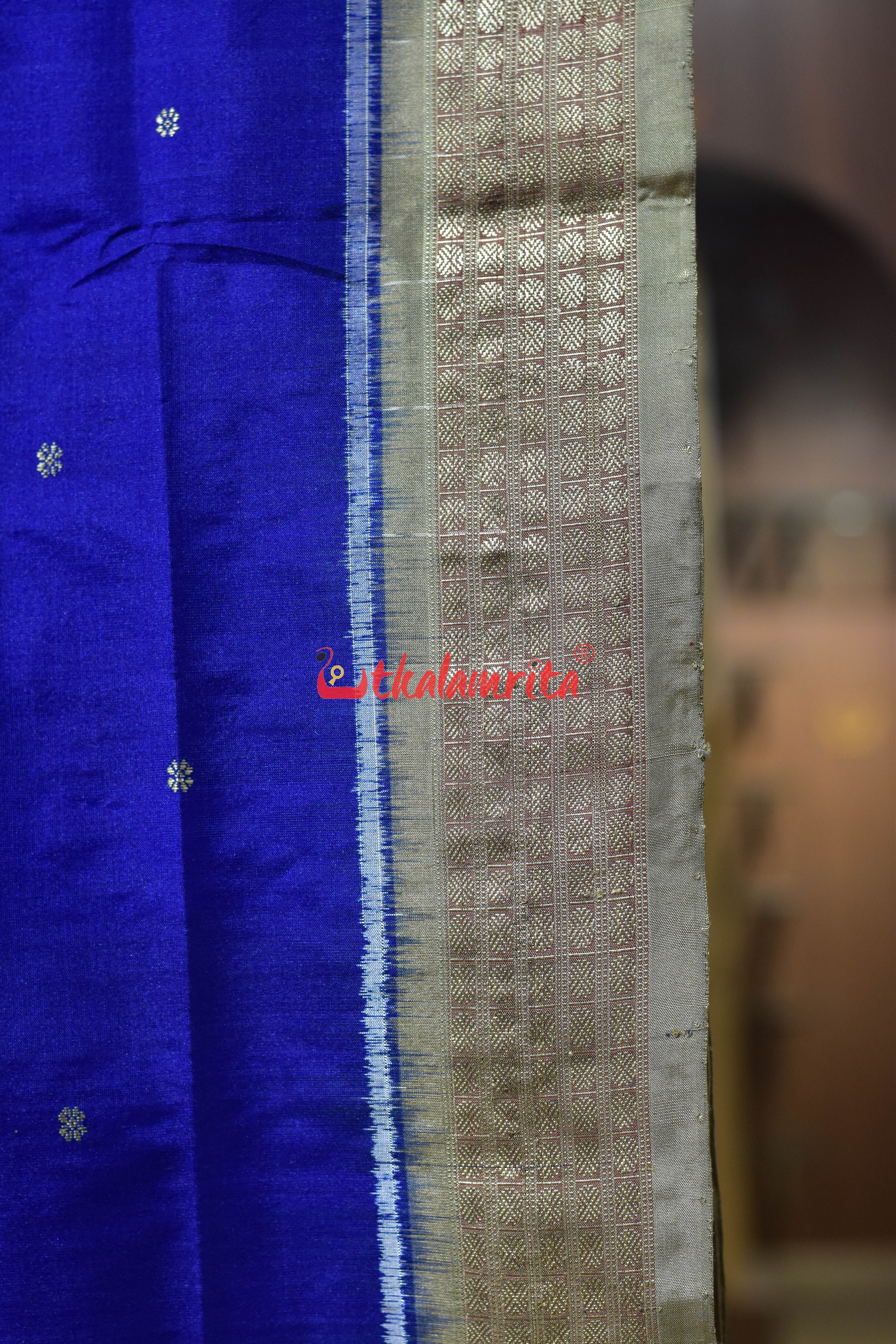 Blue Golden Bada Hathi Sambalpuri Silk Saree