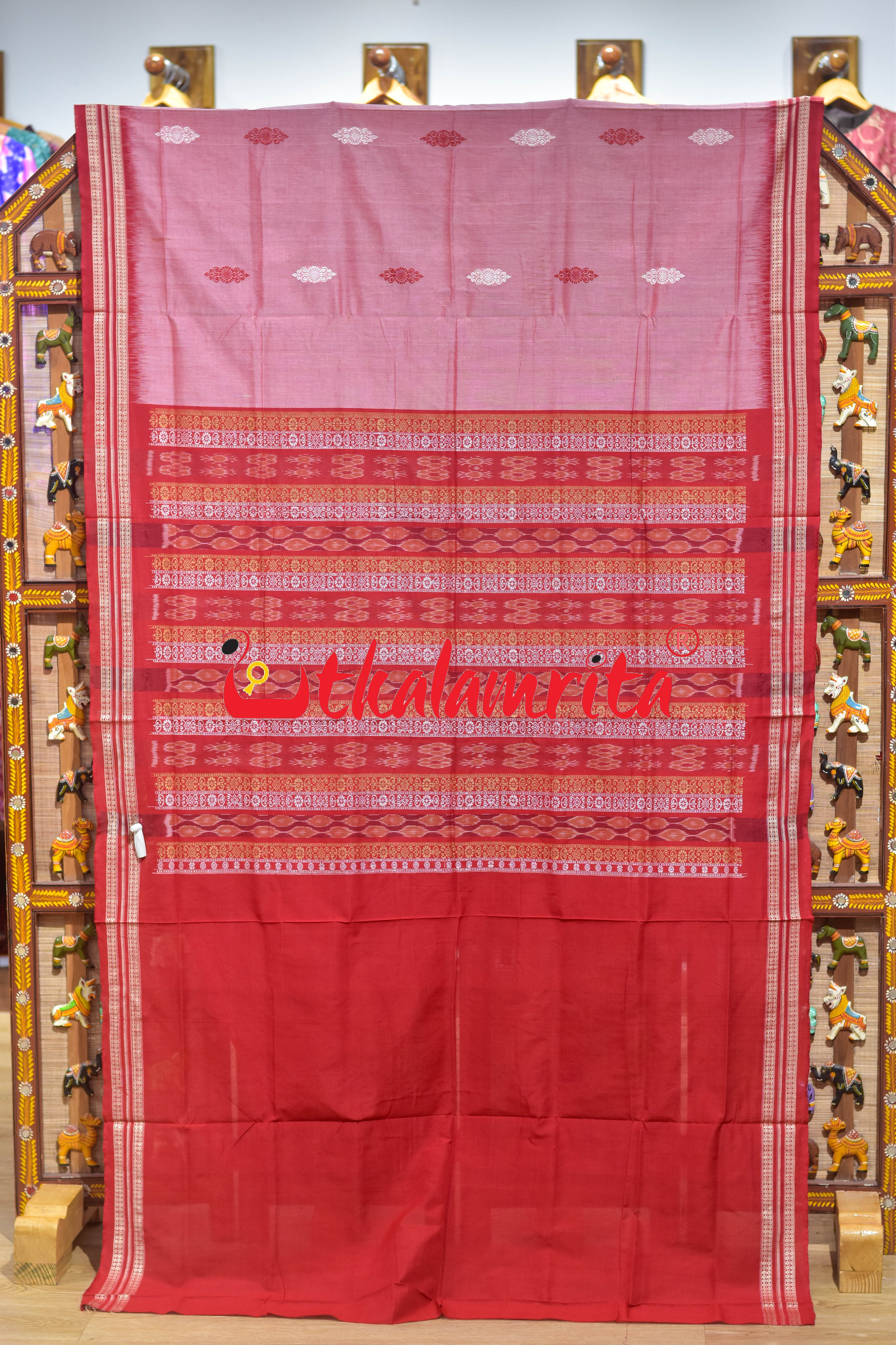 Pink Padam Bomkai Cotton Saree