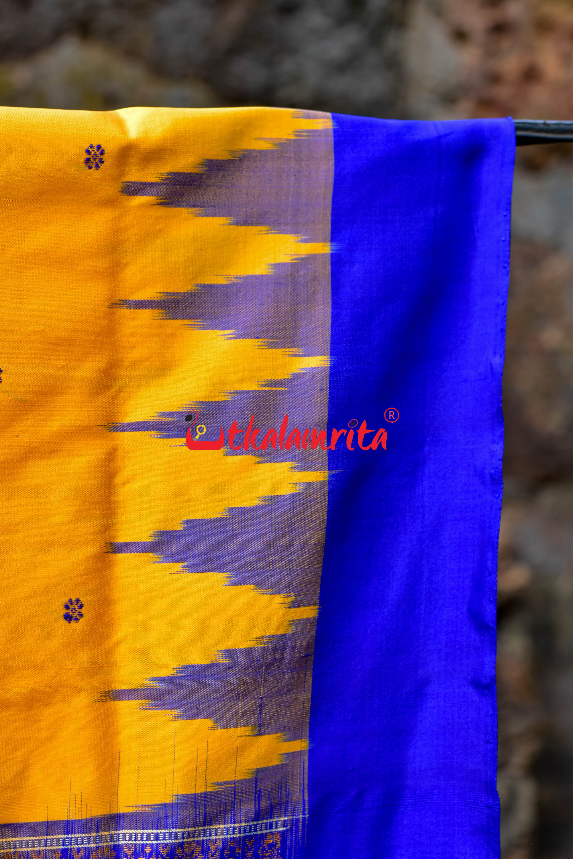 Plain Kumbha Yellow Blue Sambalpuri Silk