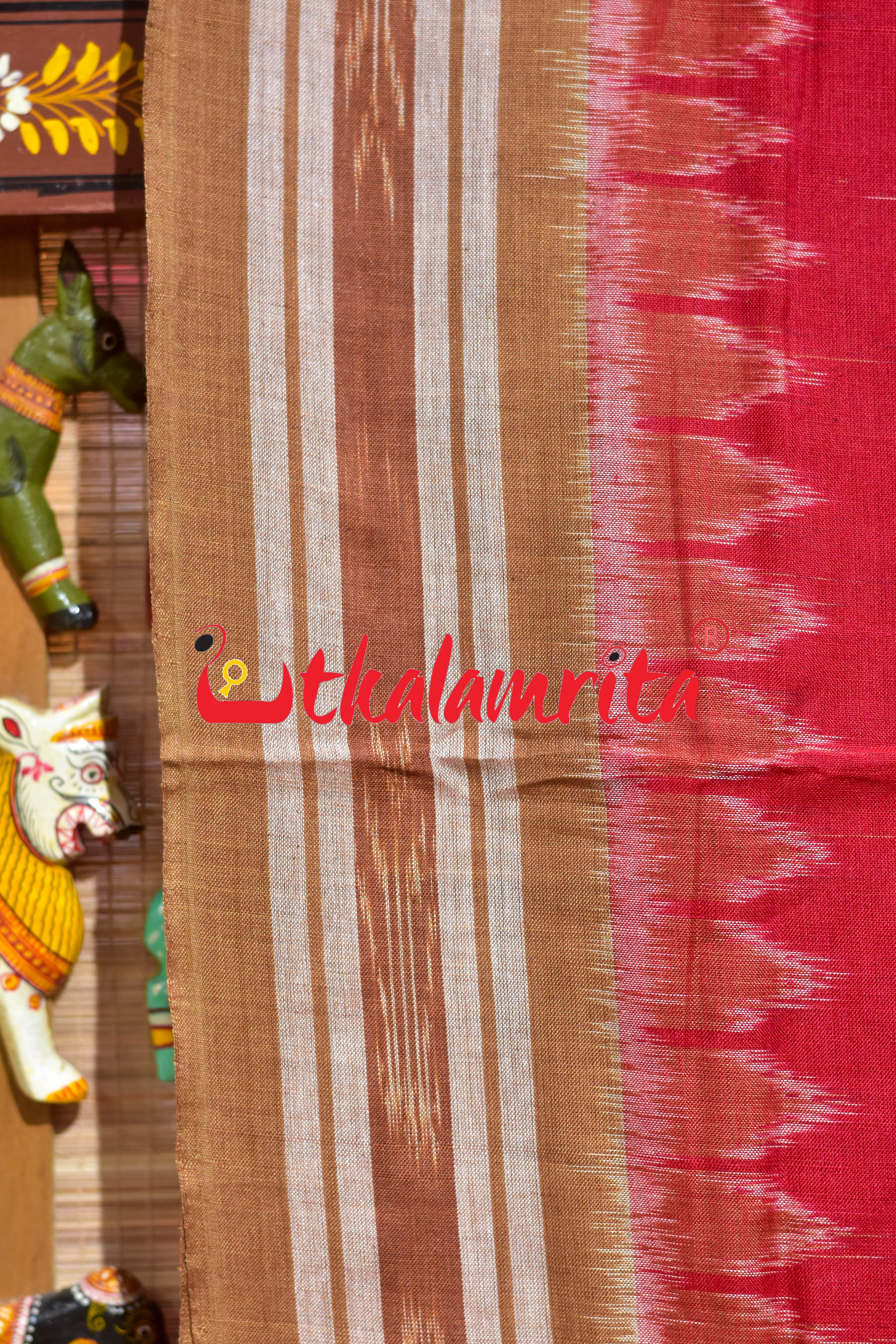 Red Chandan Damru Khandua Cotton Saree