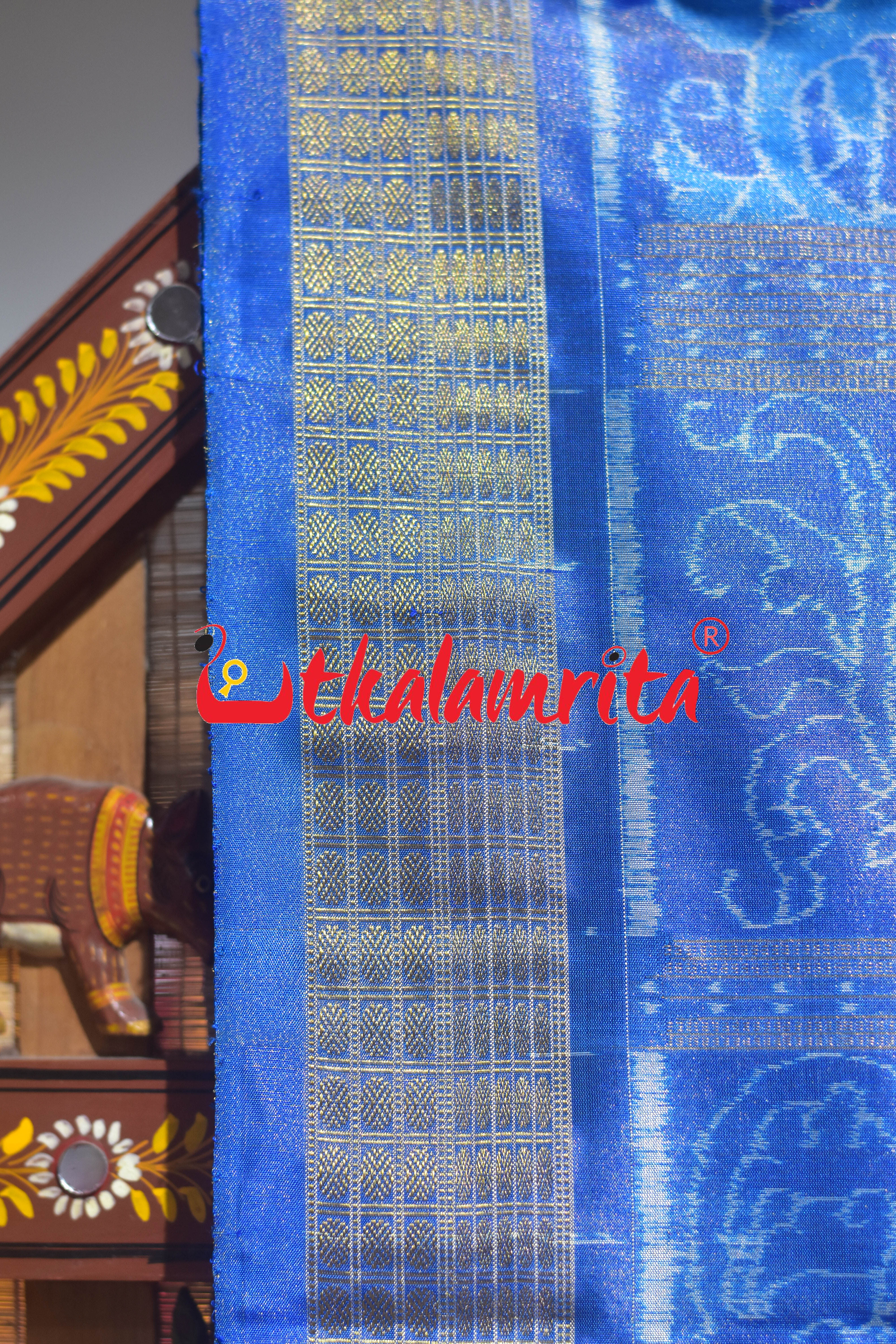 Light Blue 3D Bina Full Tissue Sambalpuri Silk Saree
