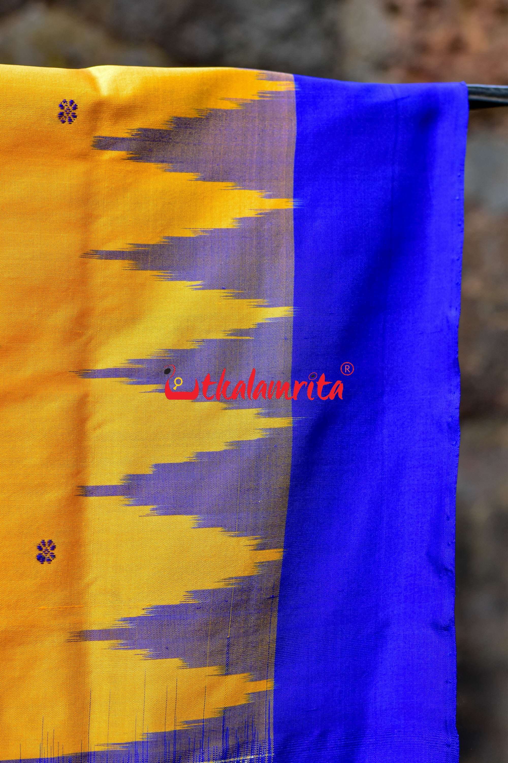 Plain Kumbha Yellow Blue Sambalpuri Silk