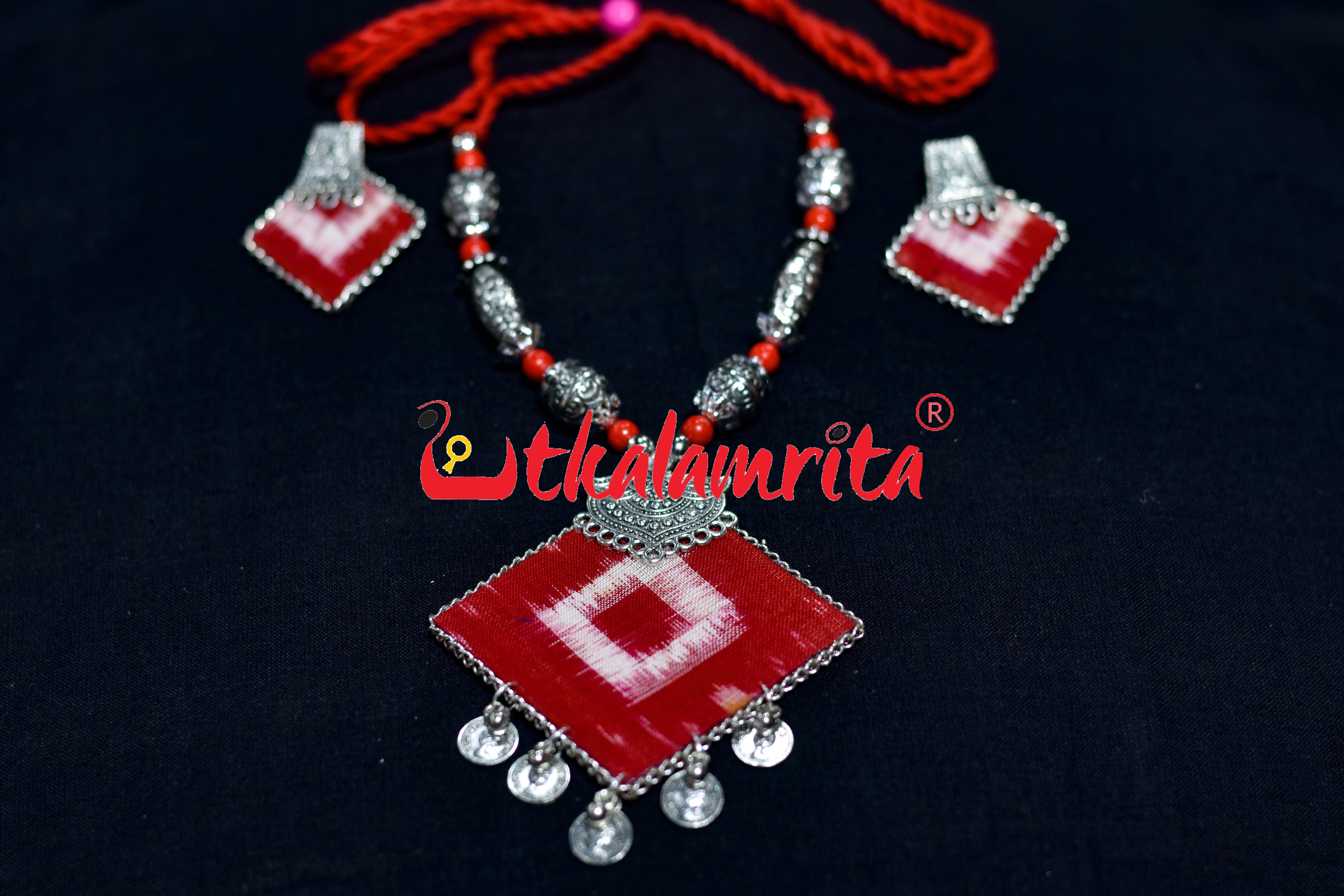 Single Pasapali Red Silver Necklace Set
