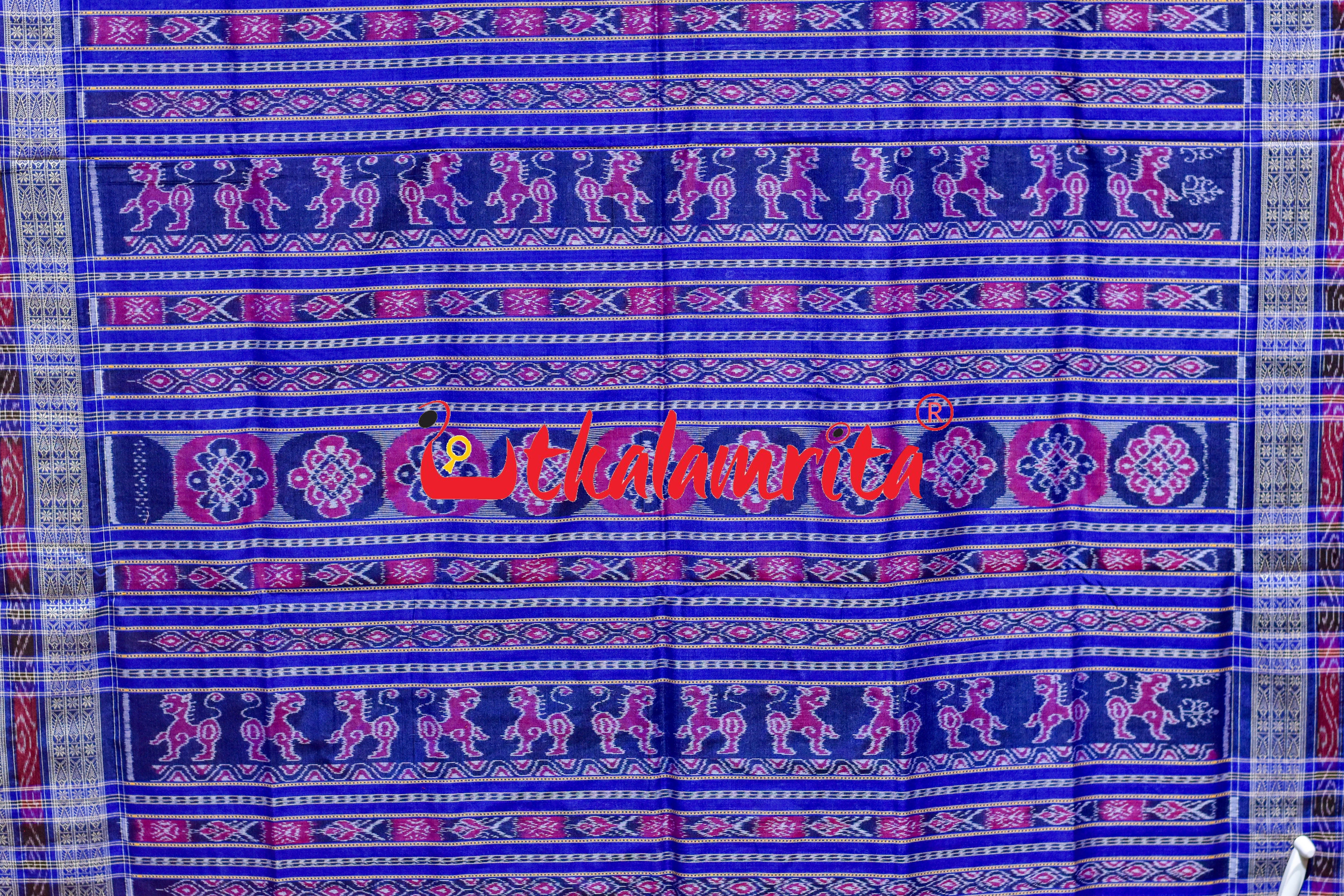 Black Blue Jungle Theme Sambalpuri Cotton Saree