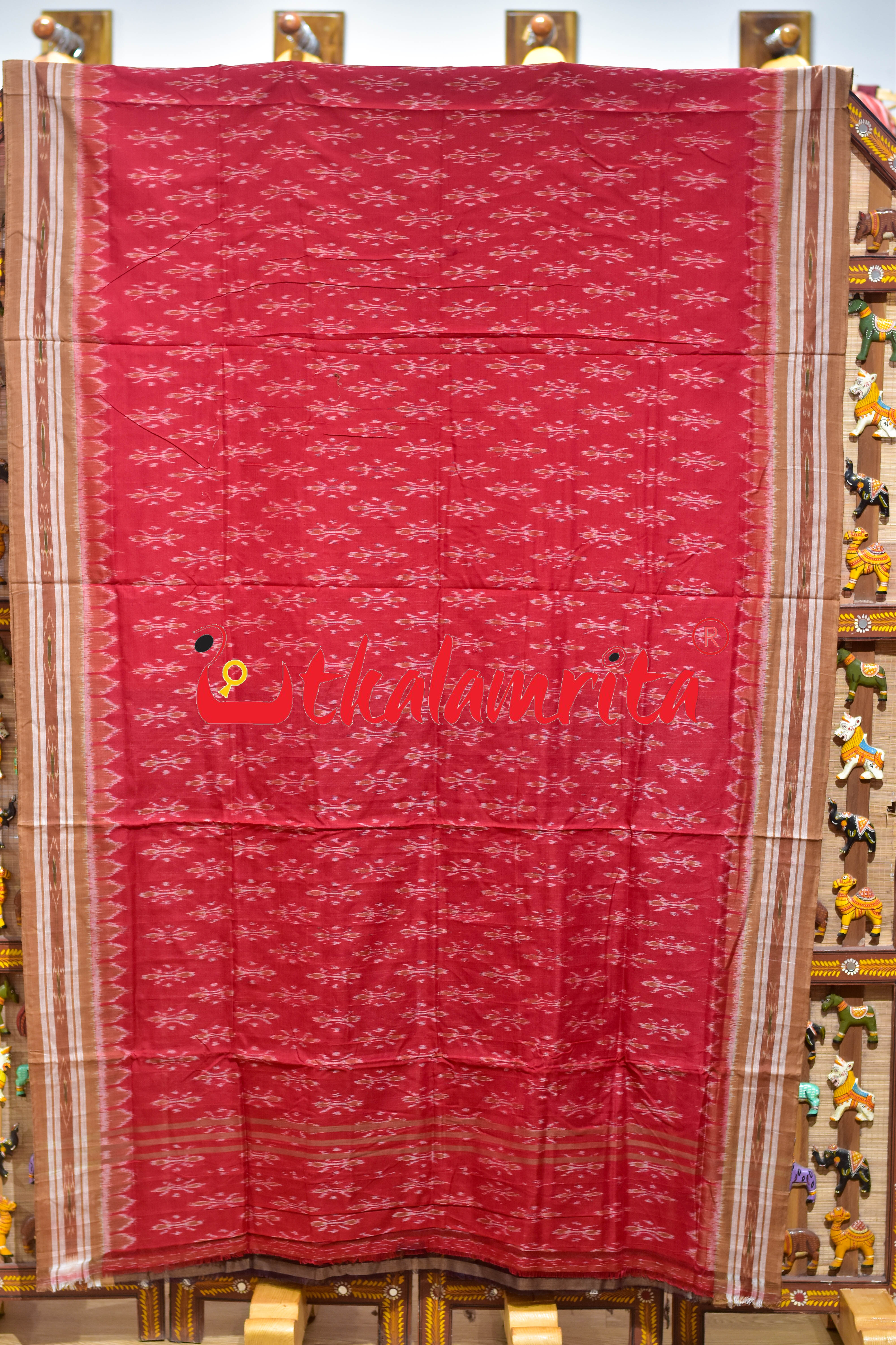 Red Chandan Damru Khandua Cotton Saree
