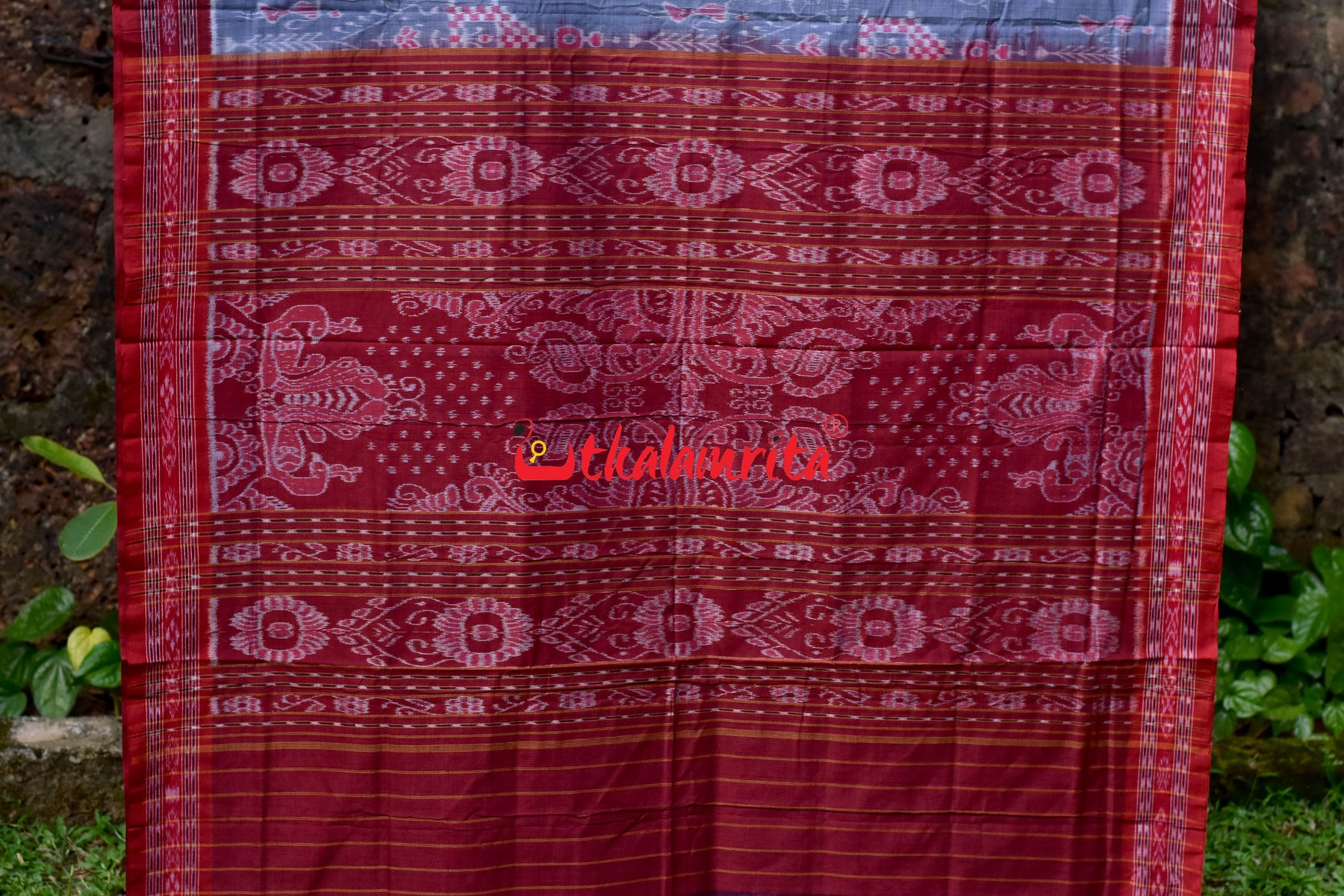 Grey Maroon House Tribals Khandua Cotton Saree