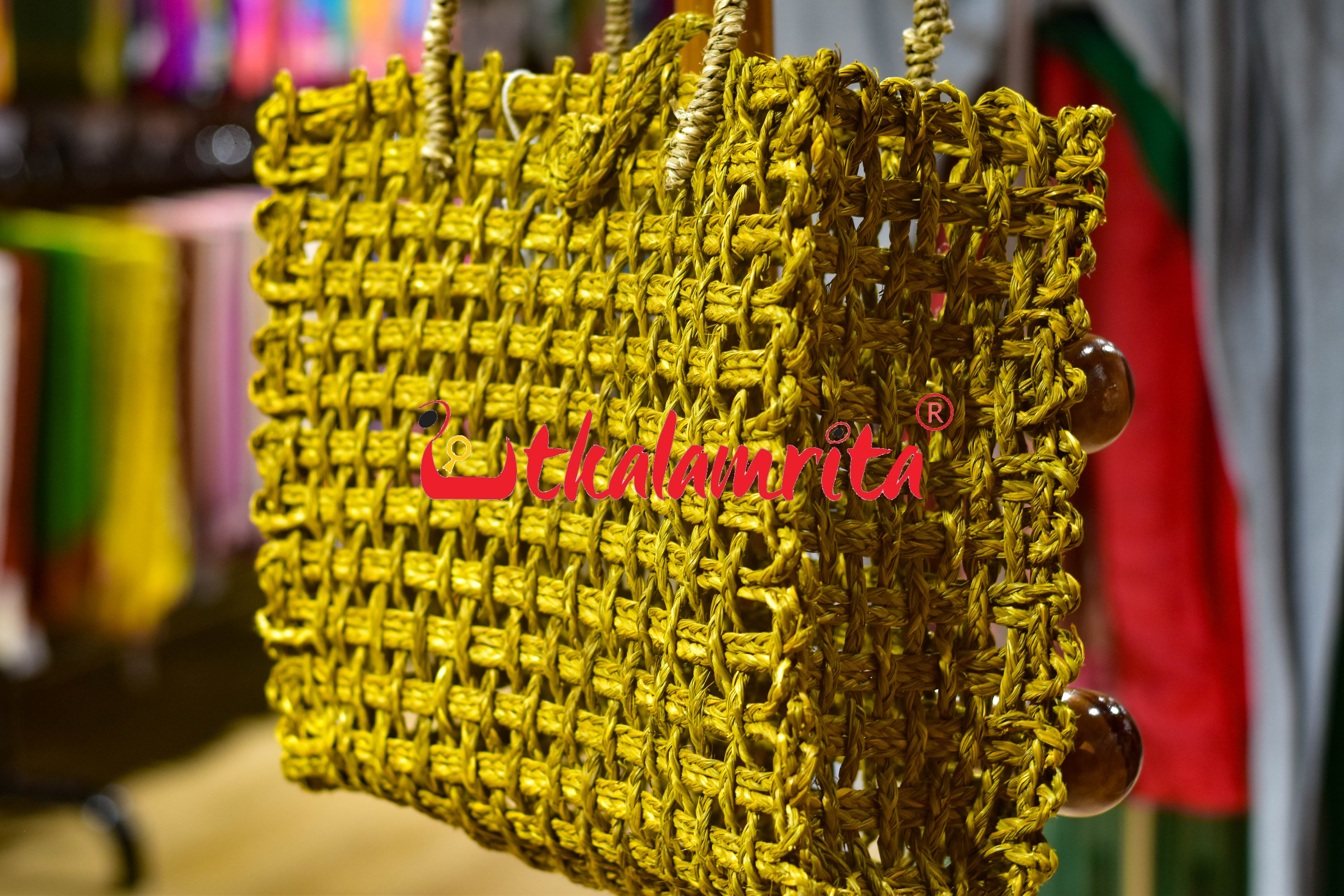 Sabai Grass Jali Bag Large (Yellow)