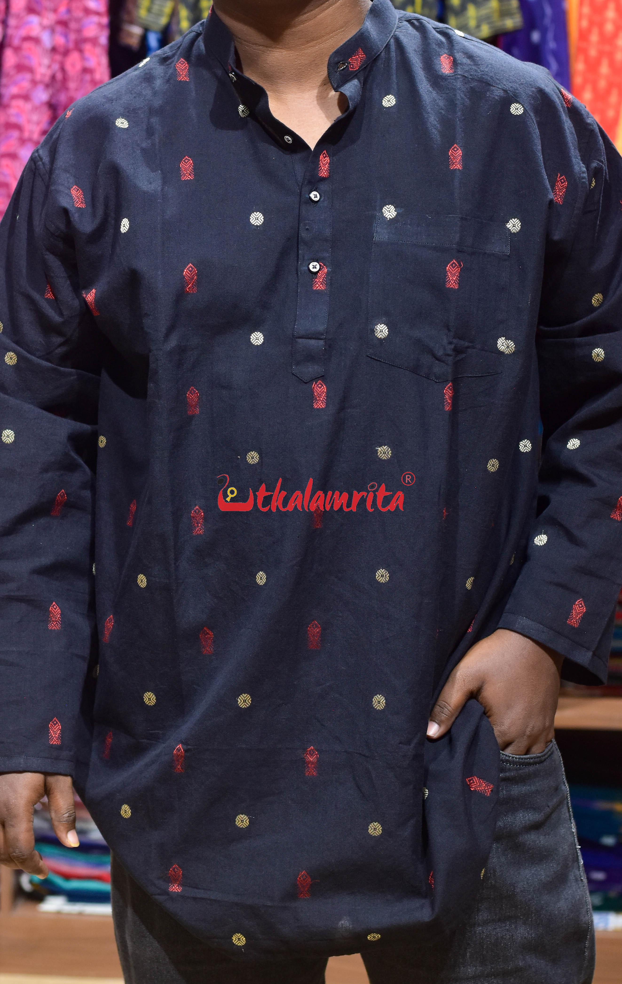 Black Red Fish Buti (Men's Short Kurta)