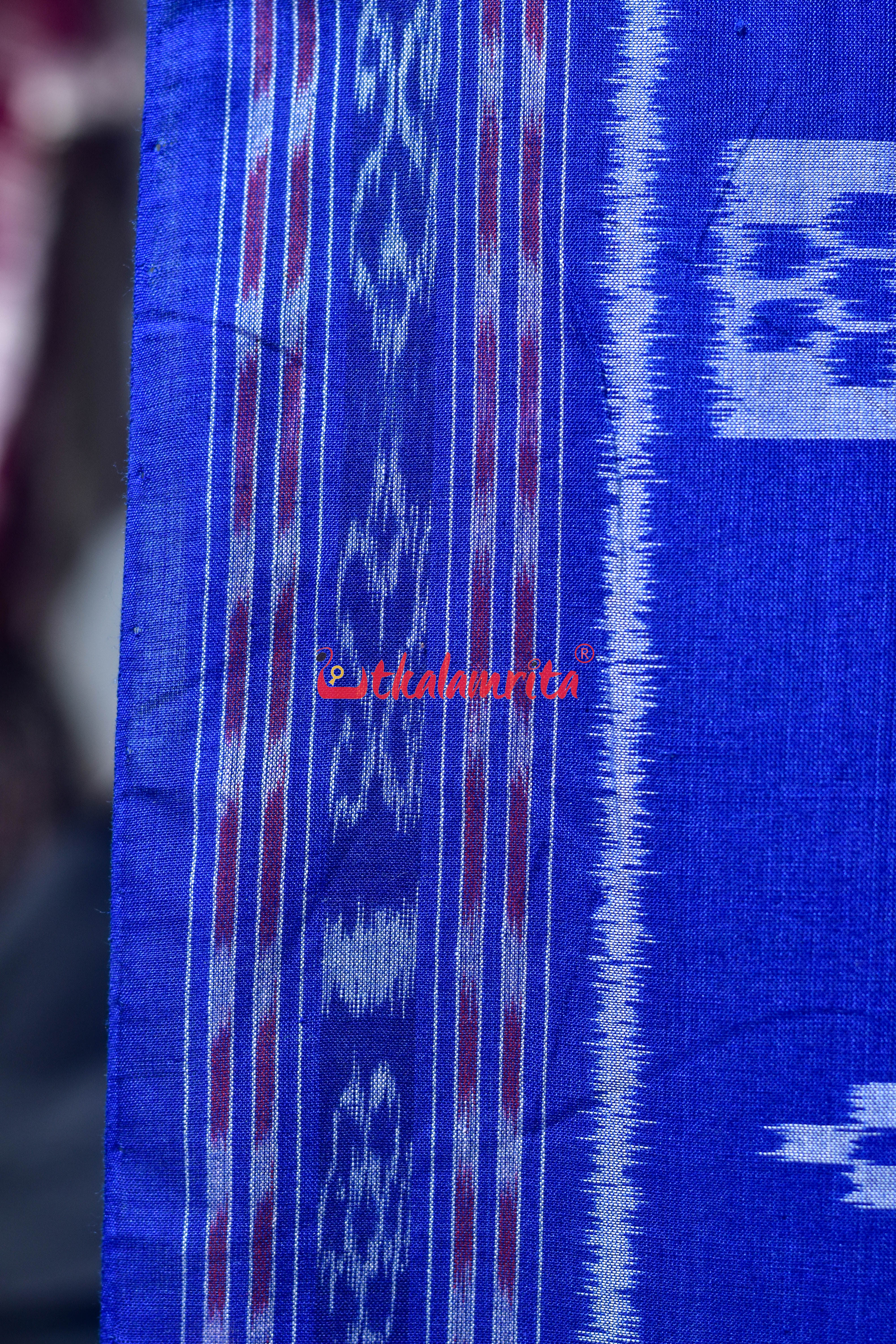 White Blue Bada Phula Khandua Cotton Saree