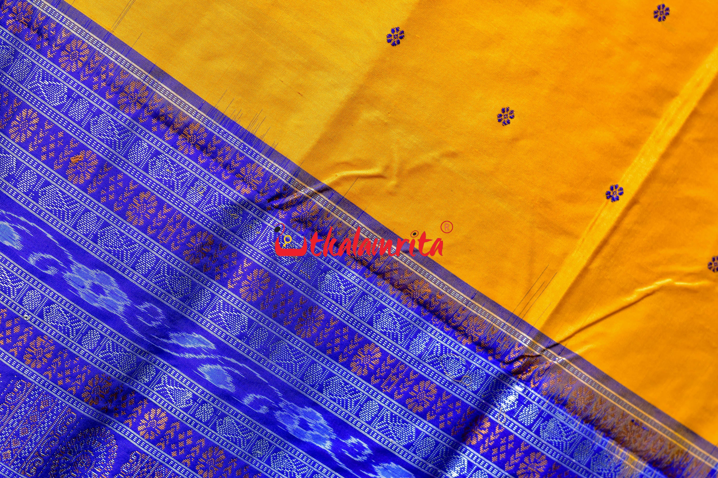 Plain Kumbha Yellow Blue Sambalpuri Silk
