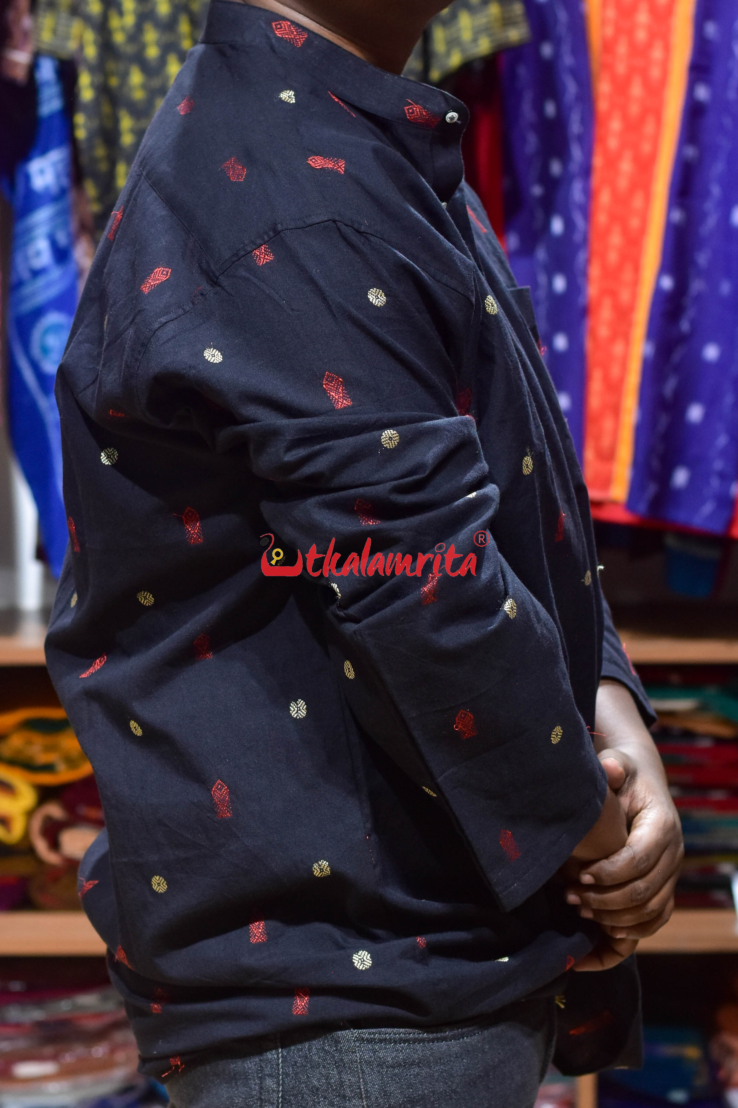 Black Red Fish Buti (Men's Short Kurta)