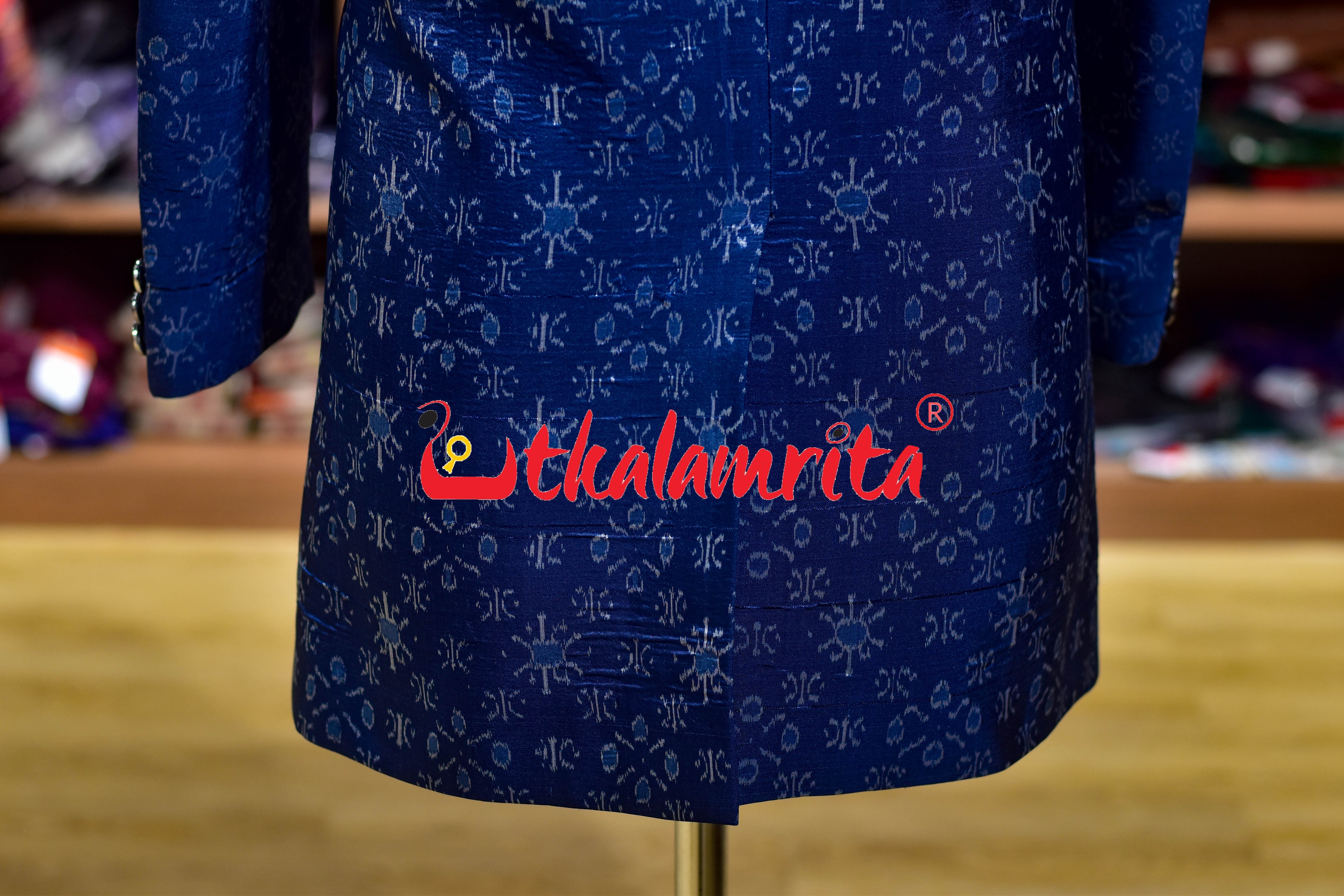 Royal Blue Star Flower Sambalpuri Silk Long (Ladies' Blazer)