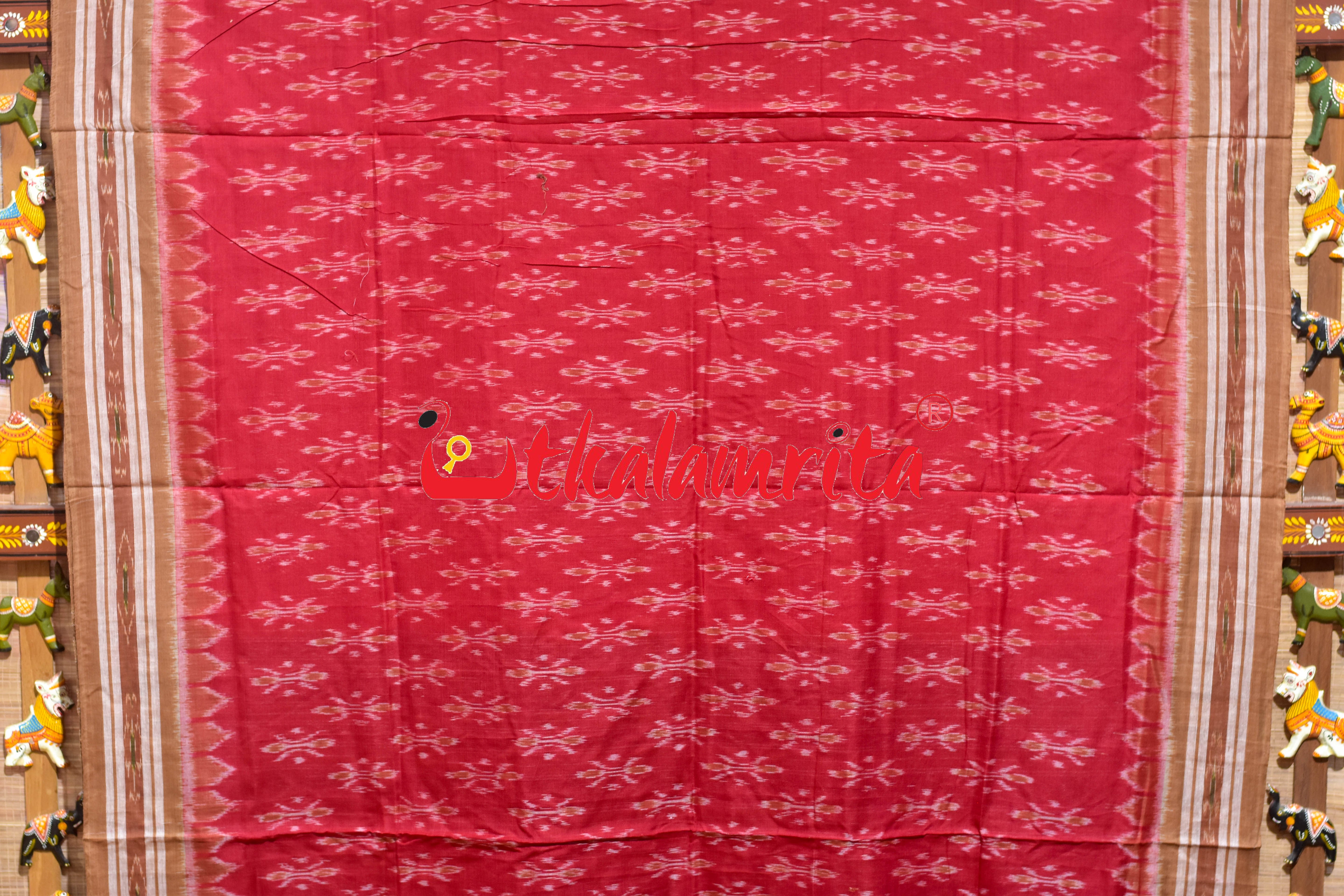Red Chandan Damru Khandua Cotton Saree